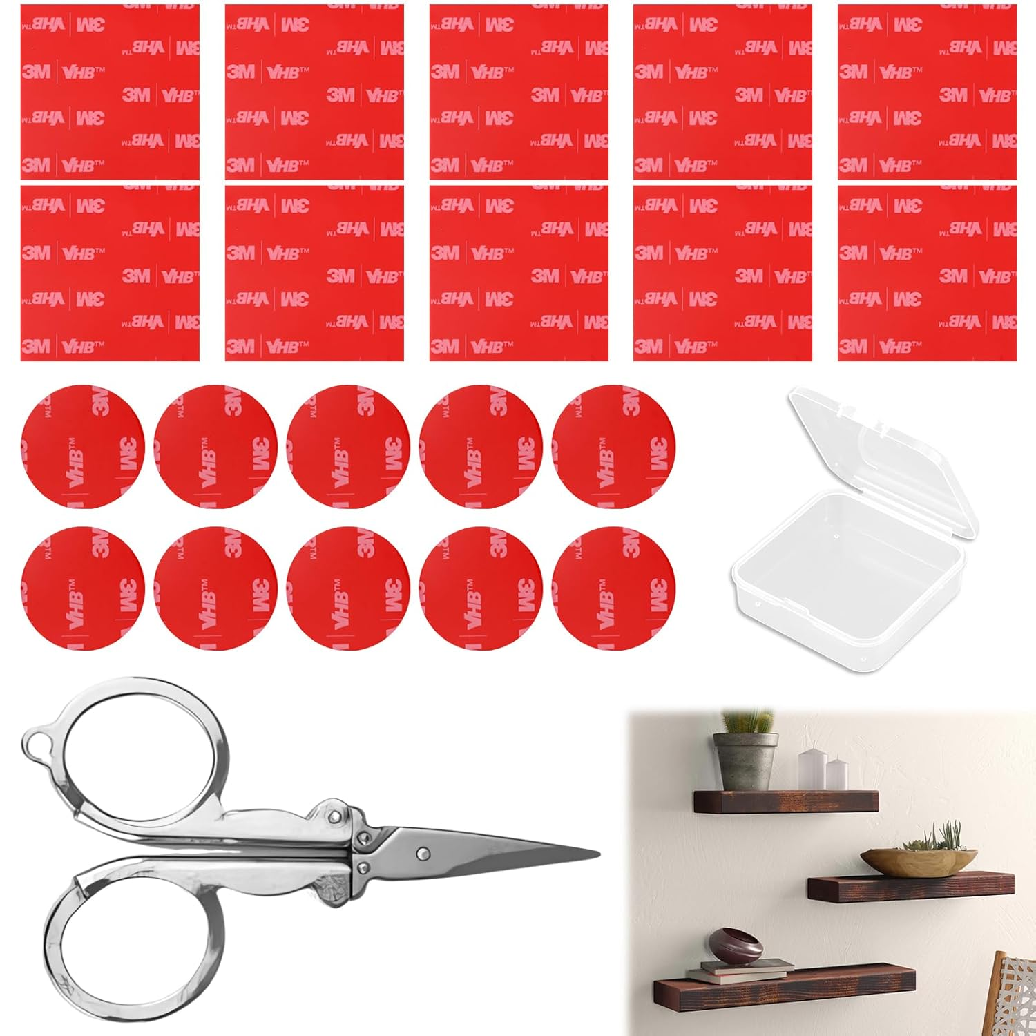 3M VHB Double Sided Adhesive Tape Pads 20 PCS, Heavy Duty Acrylic Foam Mounting Tape, Waterproof & Low Temperature Resistant, Strong Stick for Car Home Decor image number 1