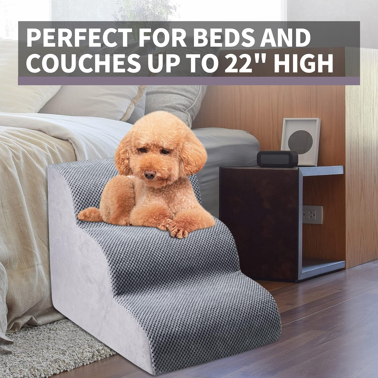 Chic Threads Dog Stairs for Small Dogs, 3-Step Dog Stairs for High Beds and Couch, Pet Steps for Small Dogs and Cats，Non-Slip Stable Indoor Dog Steps image number 6
