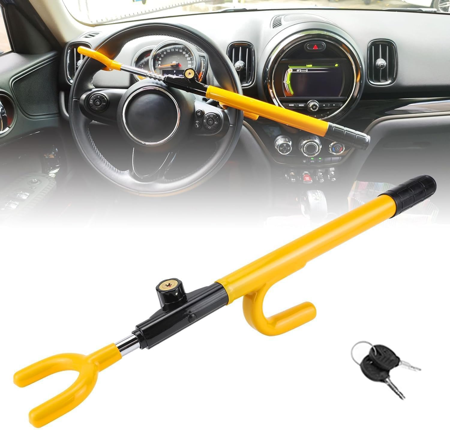 Steering Wheel Lock anti Theft Adjustable Length Car Security Lock with Key Heavy Duty anti Theft Car Lock for Car Truck SUV Pickup Van image number 5