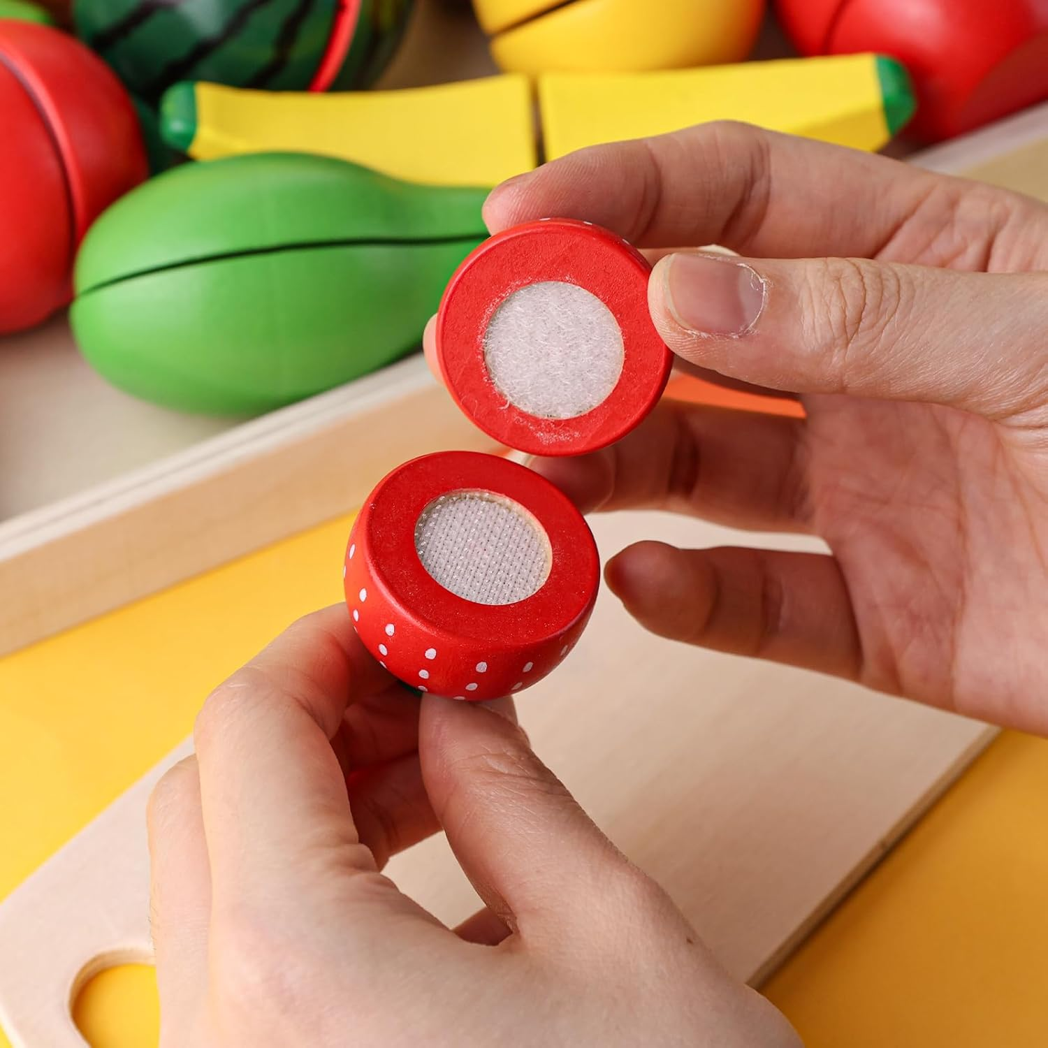 MCPINKY 15PCS Wooden Play Food, Play Kitchen Accessories Food Cutting Toys Montessori Toys for Kids