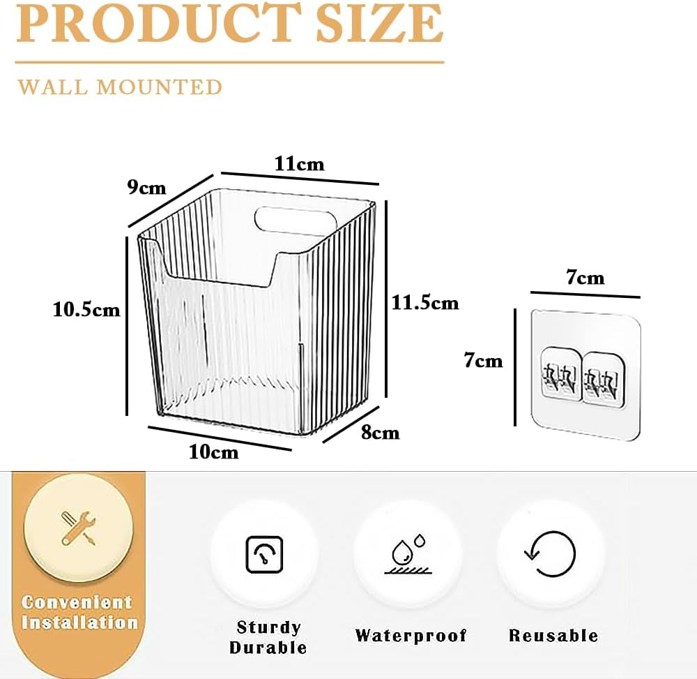4 Pack Acrylic Wall Mount Organizer，Adhesive Cabinet Door Storage Bins，Clear Makeup Tool Containers，Stackable Organizer Basket for Kitchen，Bathroom，Cabinet，Pantry，Office (Take with No Trace Hooks) image number 4