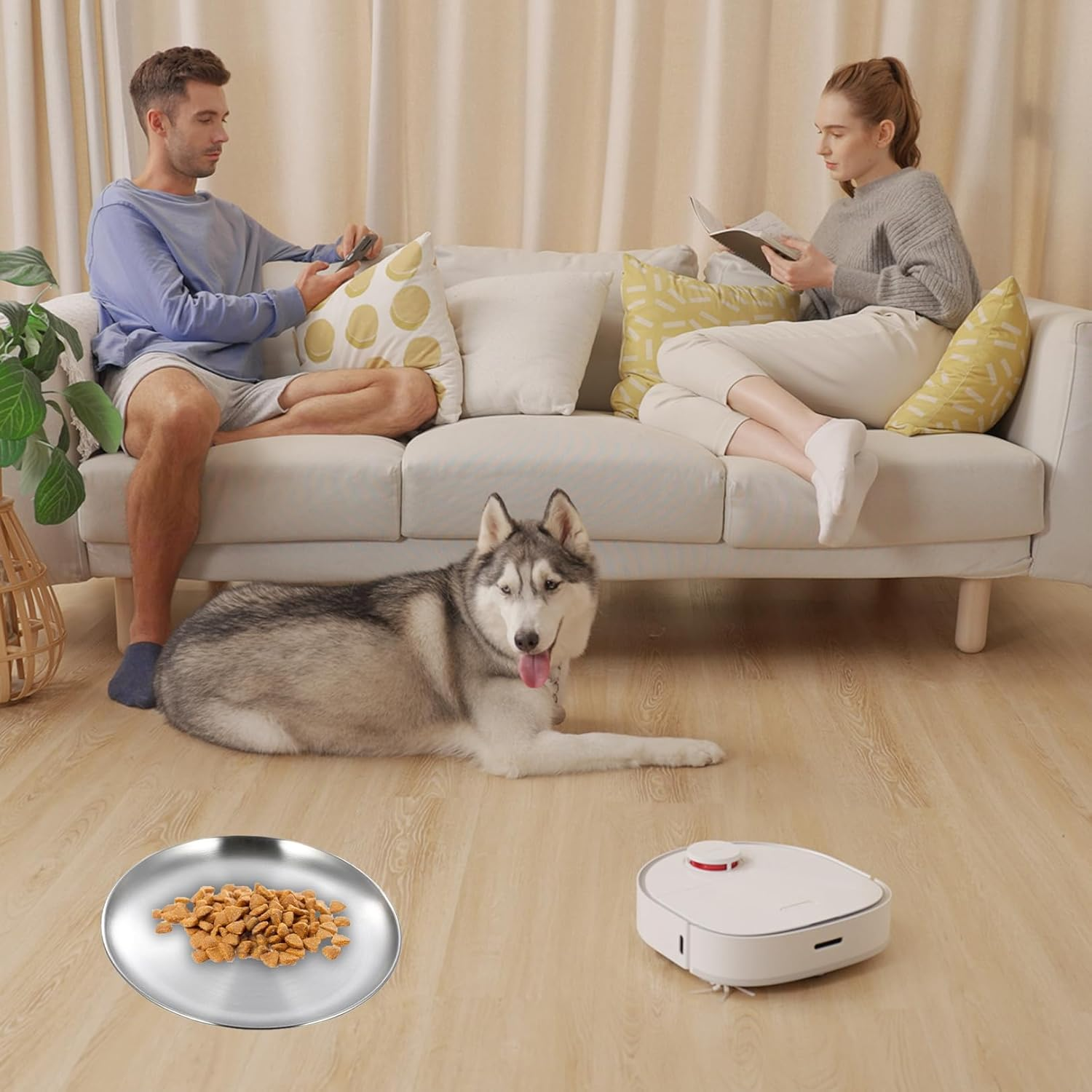 Pack of 2 Cat Bowls, Flat Metal, Cat Bowl, Drop-Proof, Easy to Clean image number 1