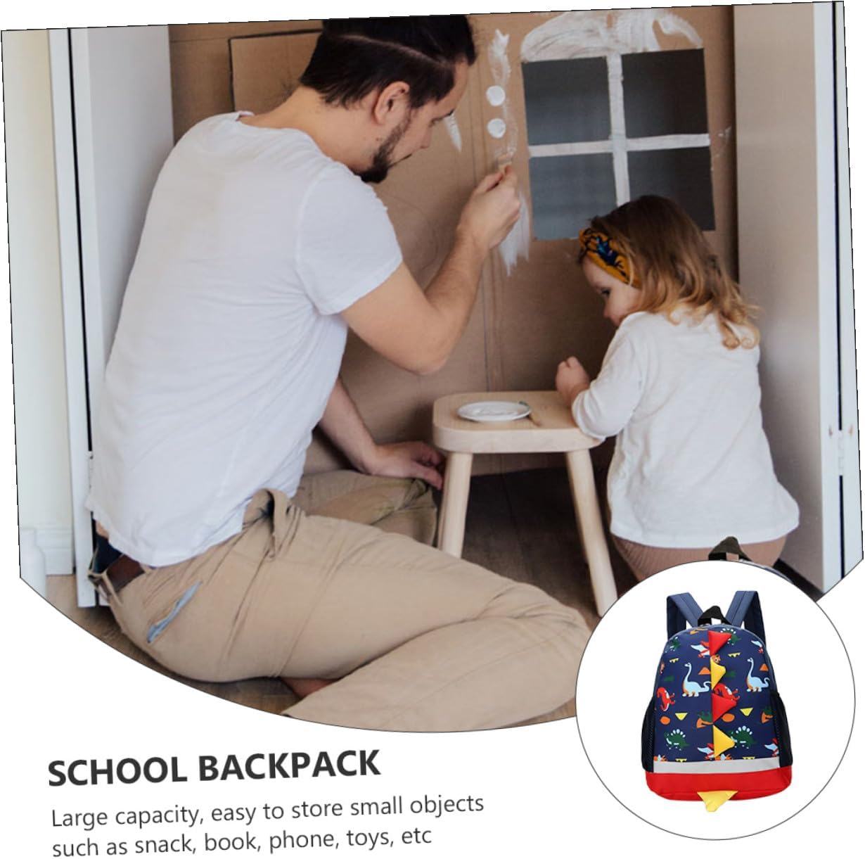 OHPHCALL Cartoon Dinosaur Backpack for 3-5 Years Boys And, Preschool School Bag Dual Shoulder Straps, Lightweight and Sturdy Outdoor Book Bag image number 4