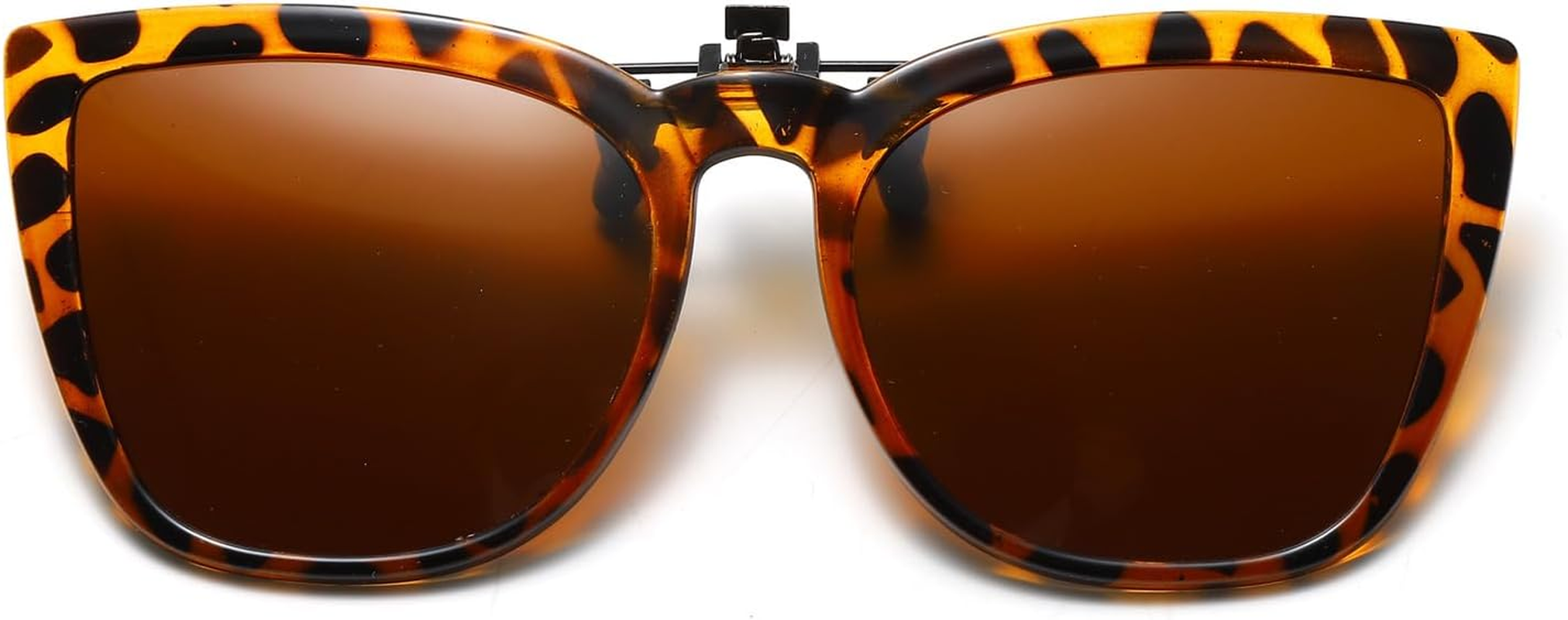 Long Keeper Polarized Clip on Sunglasses over  Women Men with UV Protection Clip on Cat Eyeglasses - Black Leopard Gradient Grey image number 6