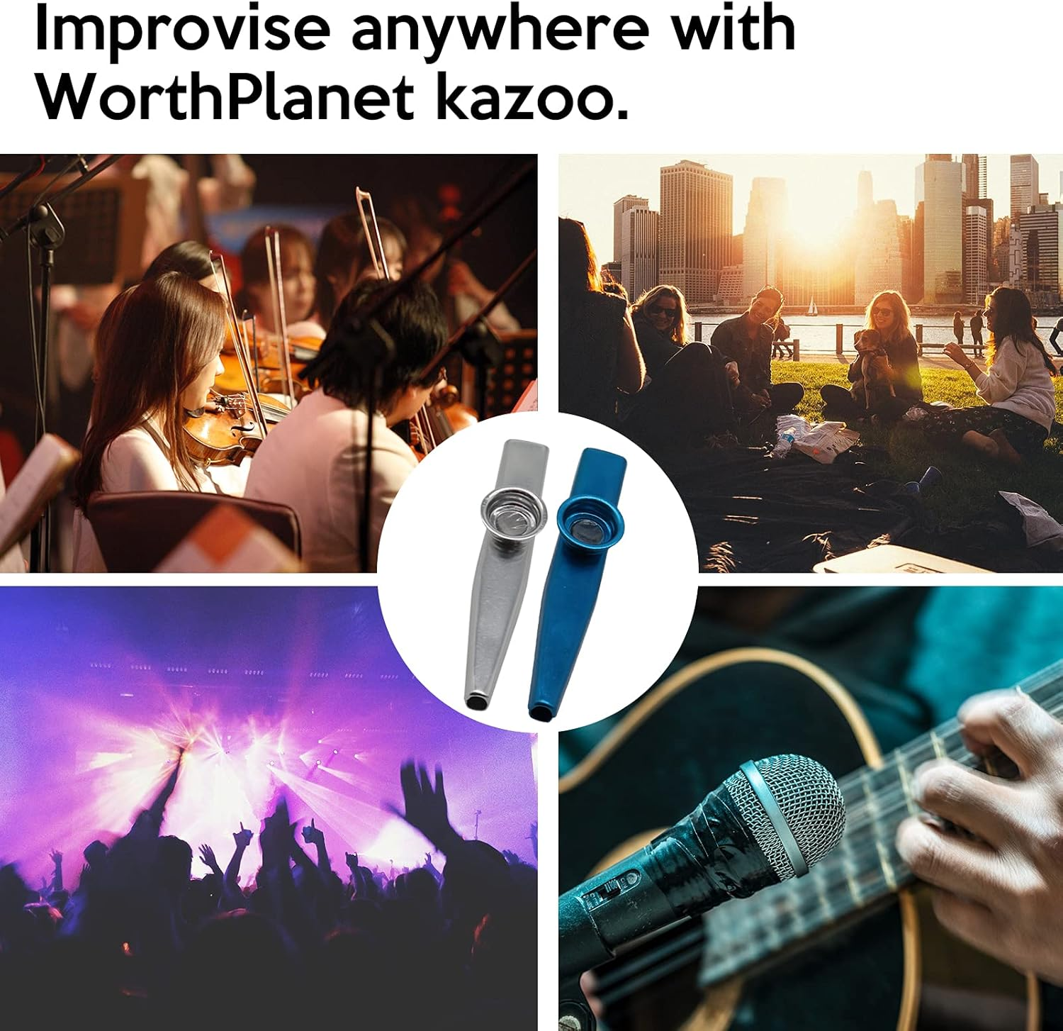 Metal Kazoo Set Worthplanet 6 Pcs Mouth Kazoo Aluminium Alloy Kazoo for Kids and Adults Gift Prize and Party Favors W090009 image number 2