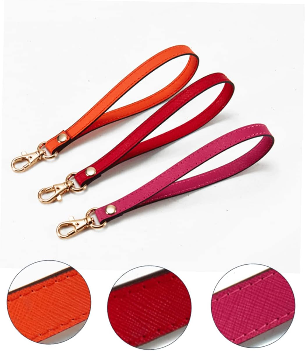 SHINEOFI Leather Wrist Strap and Clutch Wristlet for Women Pink Textured Genuine Leather with Gold Buckle Keychain Hand Strap for Purse and Wallet Accessories image number 5