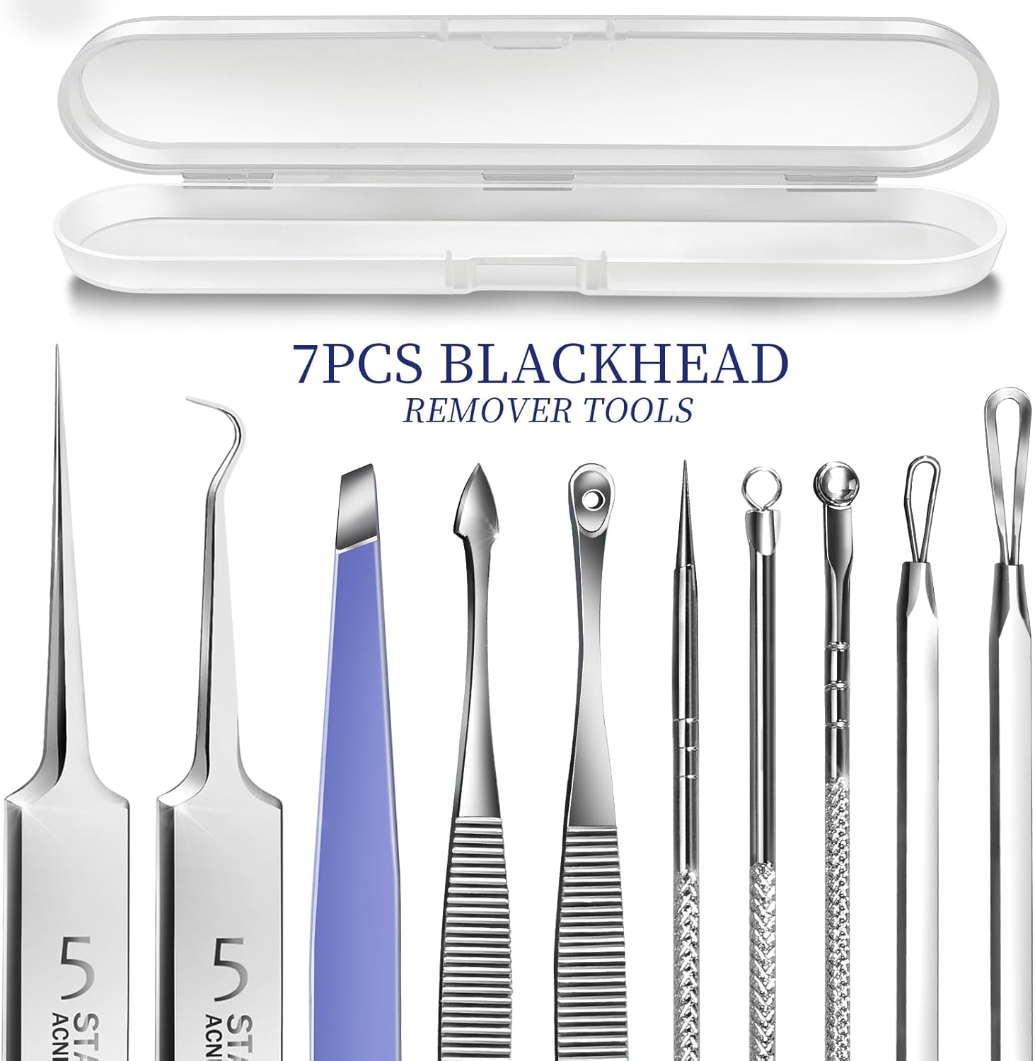 Teenitor Pimple Popper Tool Kit, 6 Pcs Blackhead Remover Tools, 1 Ingrown Hair Tweezers, Pimple Extractor Pore Extractor Acne Tools Blackhead Extractor, Black Head Remover for Face Nose - Light Green image number 4