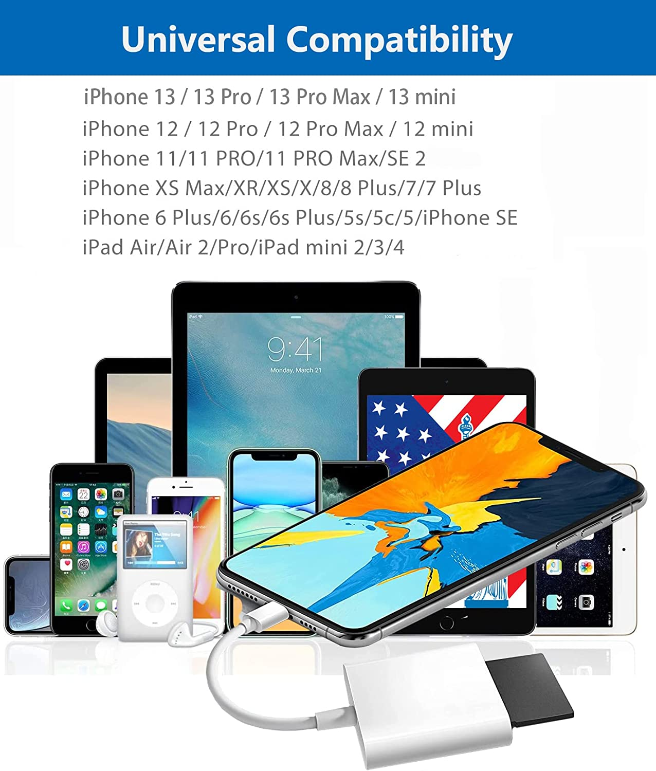 Apple Lightning to SD & TF Card Dual Slot Reader for Iphone/Ipad, 2 in 1 Micro SD TF Trail Camera Viewer Memory Card Adapter, Plug and Play. image number 6