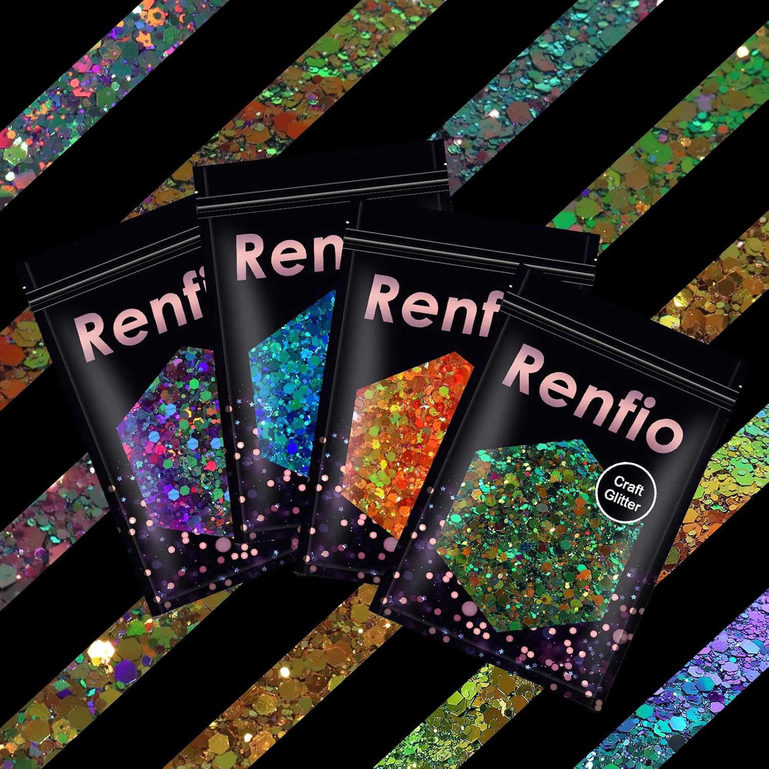 Renfio Chameleon Chunky Glitter, Mixed Fine Powder Color Shift 1.75 Oz (50G) PET Flake Hexagon Purple Copper Green Glitters Sequin Resin Pigment Chip Dust for Slime Painting Craft Hair Nail - Mermaid - Blue,Green,Multi-Color image number 6