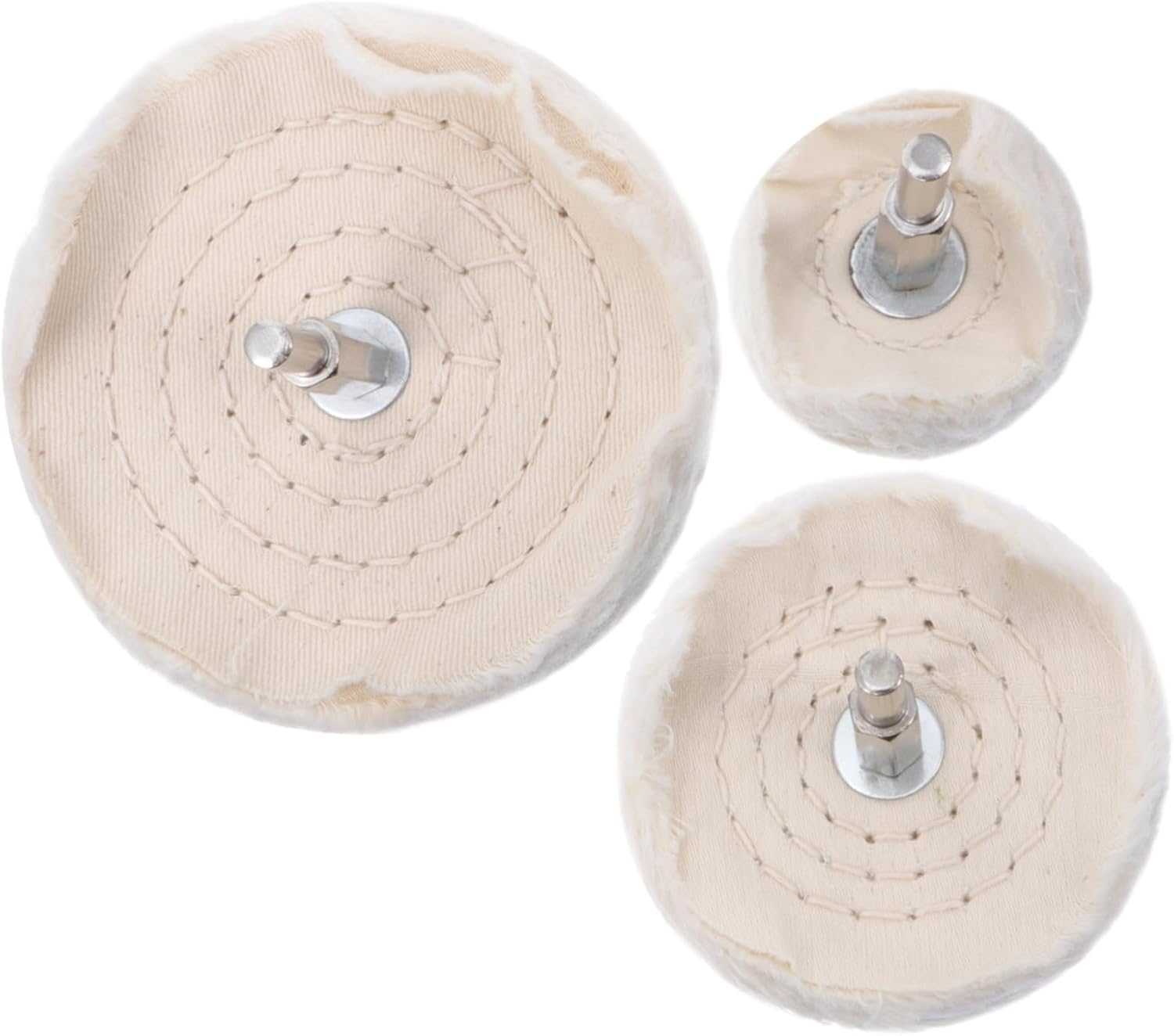 Mikinona 3Pcs Polishing Wheel Set with Handles &ndash; 50Mm, 75Mm, 100Mm Pure Cotton Buffing Mop Kit for Automotive Polisher Drill Equipment, White Cotton Polishing Wheels for Car Body Repair and Detailing image number 1