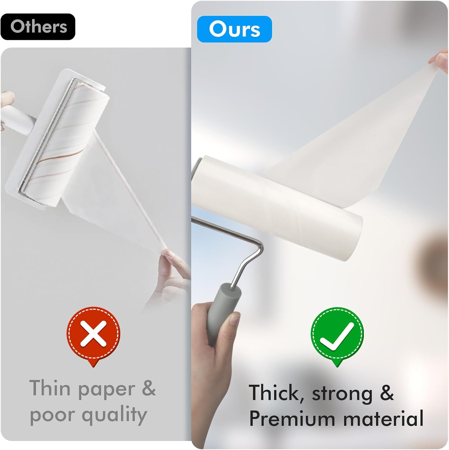 Extra Sticky Large Surface Lint Roller, 6.3''/16Cm Giant Pet Hair Remover Roller for Pet Dog Cat Hair, Clothes&Furniture Cleaning, 90 Sheets (1 Roller + 2 Refills) image number 1