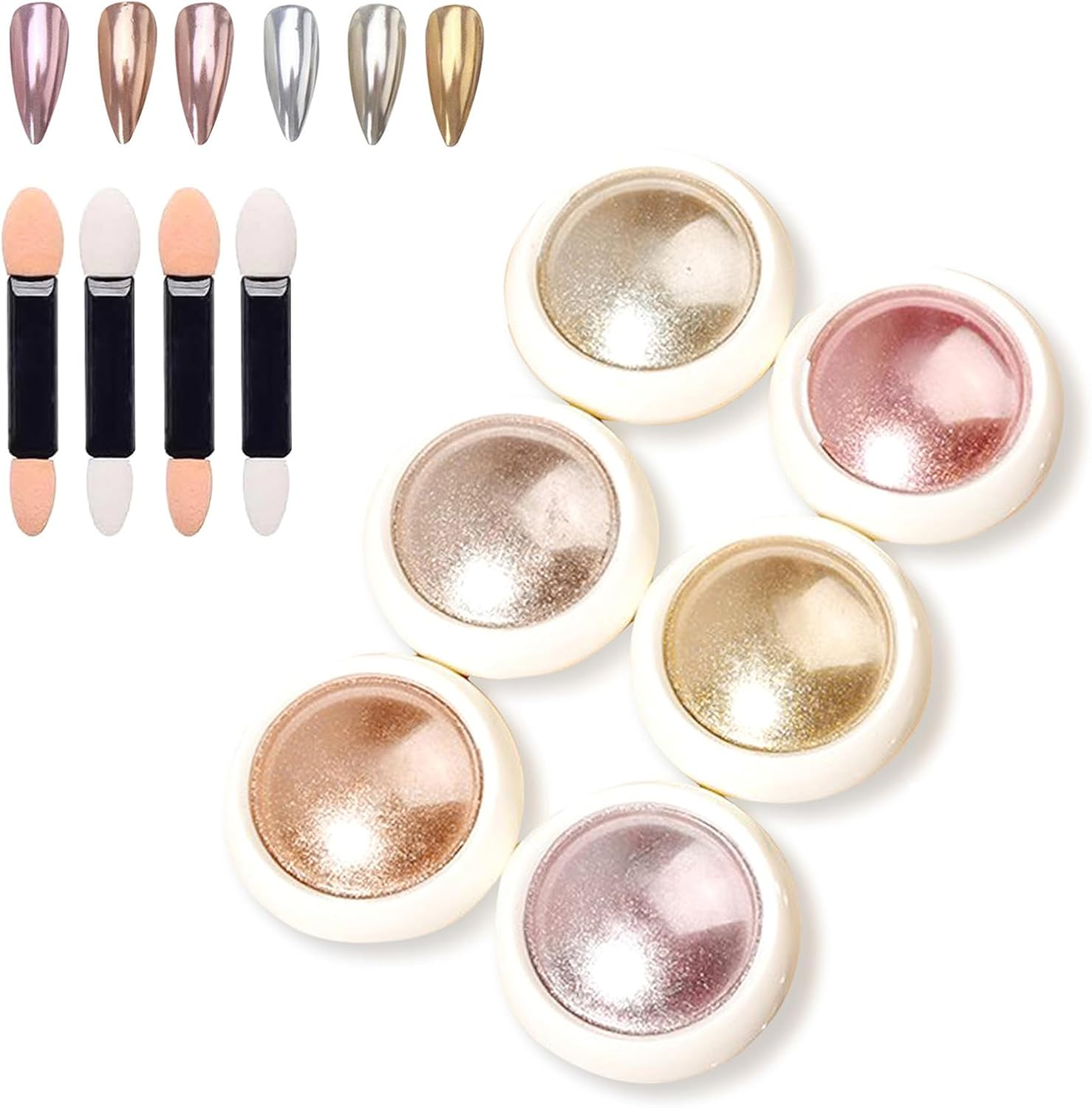 6 Pcs Chrome Nail Powder,Metallic Holo Nail Chrome Powder,Ose Gold Chrome Nail Powder Metal Nail Art Powder for Decorative Furniture,Phone Cases,Glasses Frames,Nails DIY and Other Art image number 1