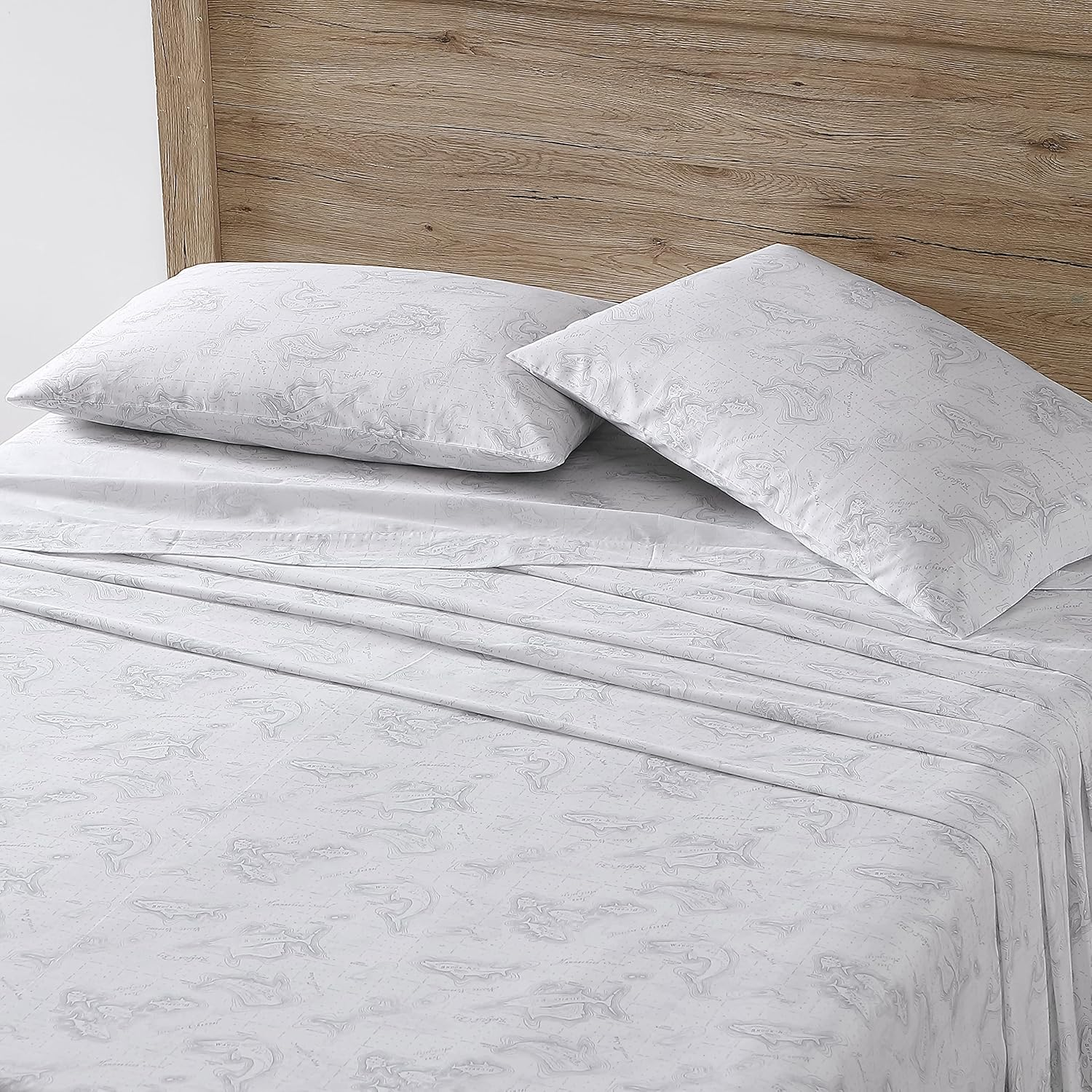 Eddie Bauer Home Sheets Cotton Percale Bedding Set, Crisp & Cool, Stylish Home Decor, Full, Fish ATOL White/Grey image number 6