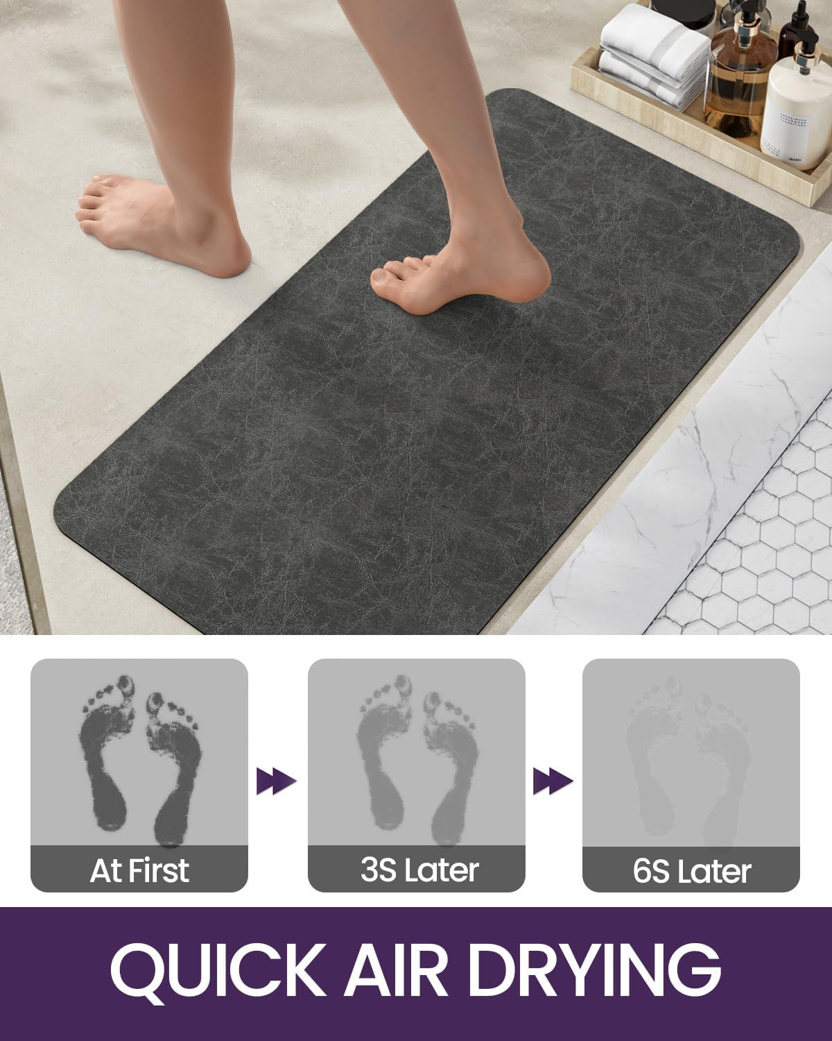 DEXI Super Absorbent Bath Mat 43 X 110 Cm, Non-Slip Washable Rugs for Shower Floor, Thin and Quick Dry Bathmat for Tub, Toilet, Sink, Bathroom Accessories, Dark Grey image number 5