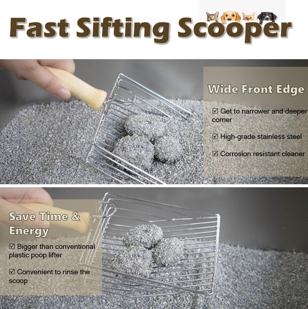 Metal Cat Litter Scoop with Holder, Fast Sifting Kitty Poop Scooper Caddy, Large Cat Poop Scooper Stand (Pink, 17 * 28 * 8CM) image number 5