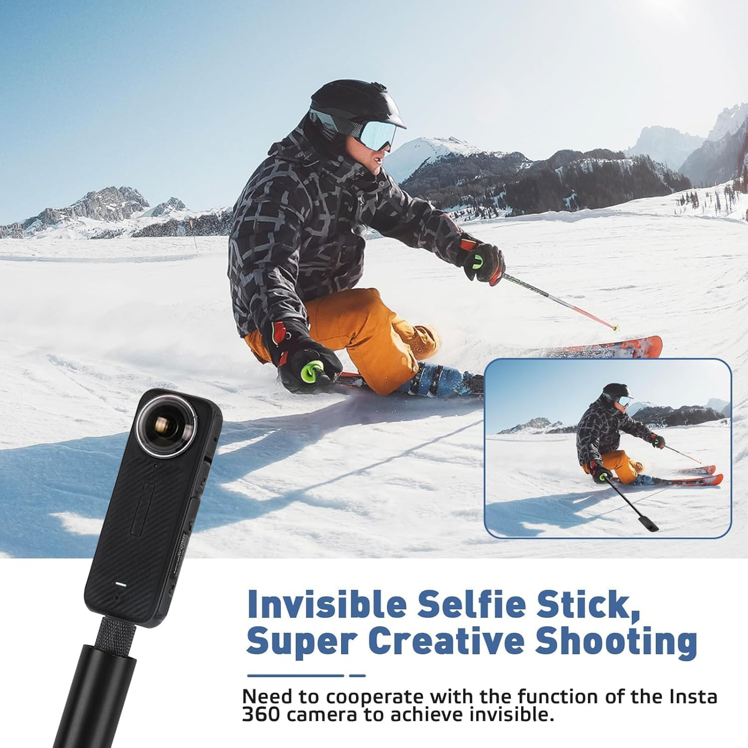 Selfie Stick for Insta360 & Gopro,150Cm Meatl Extendable Pole with Invisible Magic Arm, Gopro Adapter & Wrist Strap for DJI Osmo/Action Cameras, Ultra Light (205G), for Surfing, Vlogging image number 1