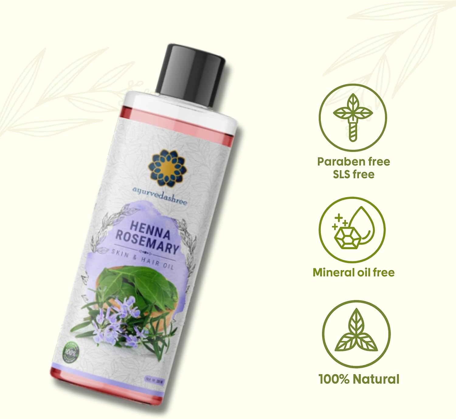 AYURVEDASHREE Henna Rosemary Hair Oil 200 Ml 6.76 Fl Oz with Neem Oil Shikakai Oil Bhringraj Oil Amla Oil Brahmi Oil Sesame Oil Olive Oil & Sunflower Oil&hellip; image number 2