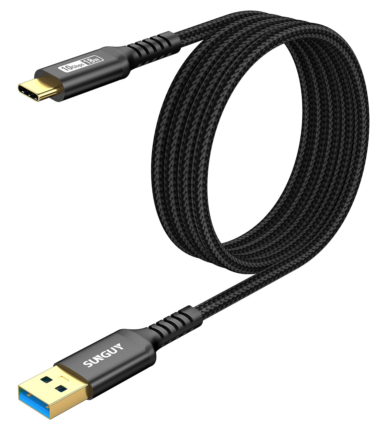 SUNGUY Android Auto USB C Cable, 1.5FT/0.5M USB C 3.1 Gen 2 Braided 3A Fast Charging & 10Gbps Data Transfer USB a to C Cable Compatible with Macbook, Pixel, Switch, Ssd,Black