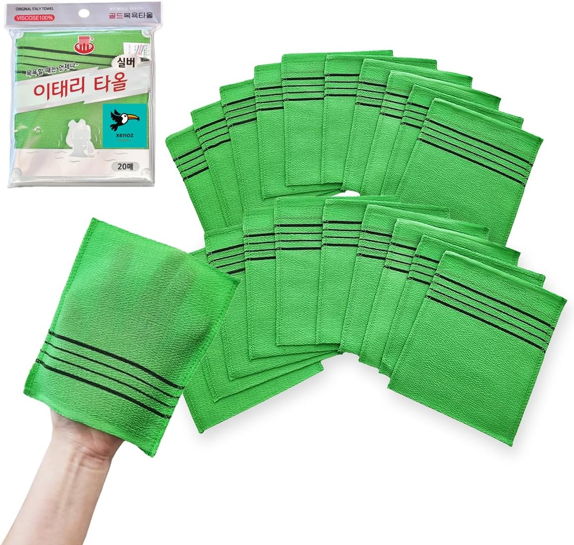 Xenoz Korean Exfoliating Washcloth 20 Pcs &ndash; Body Scrub Mitts for Bath & Shower | Gentle Korean Spa Exfoliator for Smooth Skin | Reusable Towel | Made in Korea image number 2
