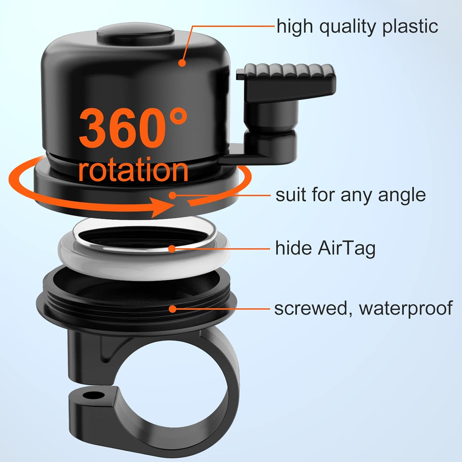 Bike Bell for Apple Airtag, Air Tag(Not Include) under Bike Bell- Bell Works, Anti-Theft Bicycle Airtag Hidden GPS Tracker Horn, Waterproof & Signal Is Not Disturbed, Fits 0.87''Handlebars image number 6