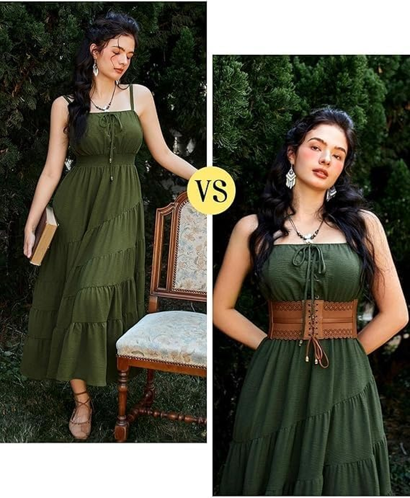 Darkness Costume Belts for Women Wide Elastic Waist Cinch Belts Lace-Up Corset Belts