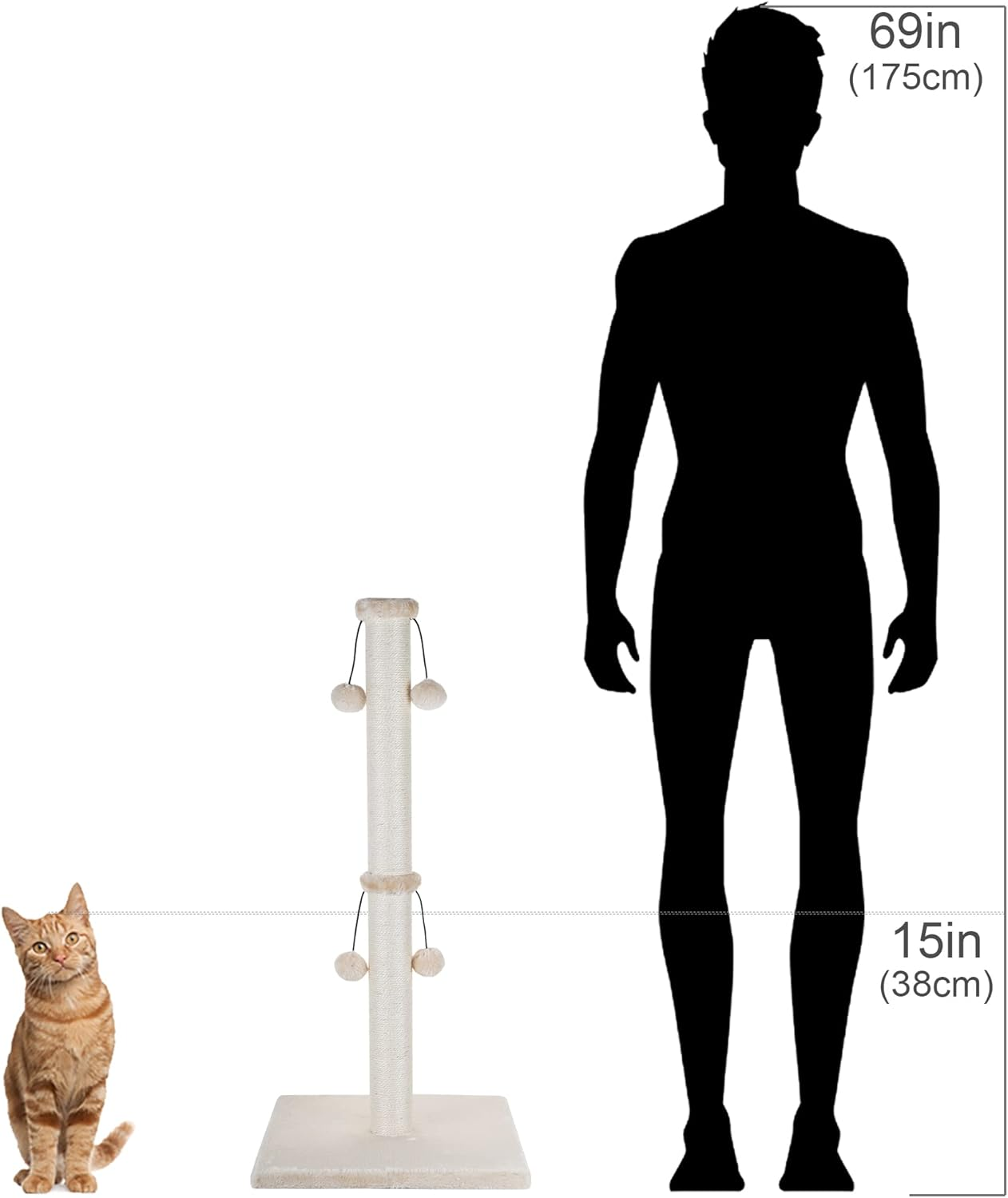 Dimaka 34'' Cat Scratching Post, Cat Scratching Post, Cat Scratcher for Large Cats with Teasing Toy Ball, Natural Sisal White and Grey (Beige) image number 4