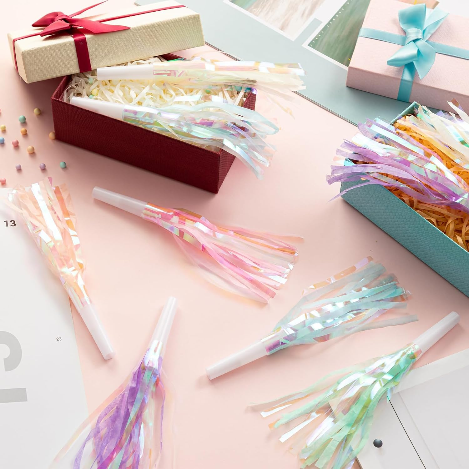 24-Pack Party Blowers, Glittery Metallic Fringe Noisemakers for Birthday, Graduation, Sports Events, and Celebration Favors image number 6