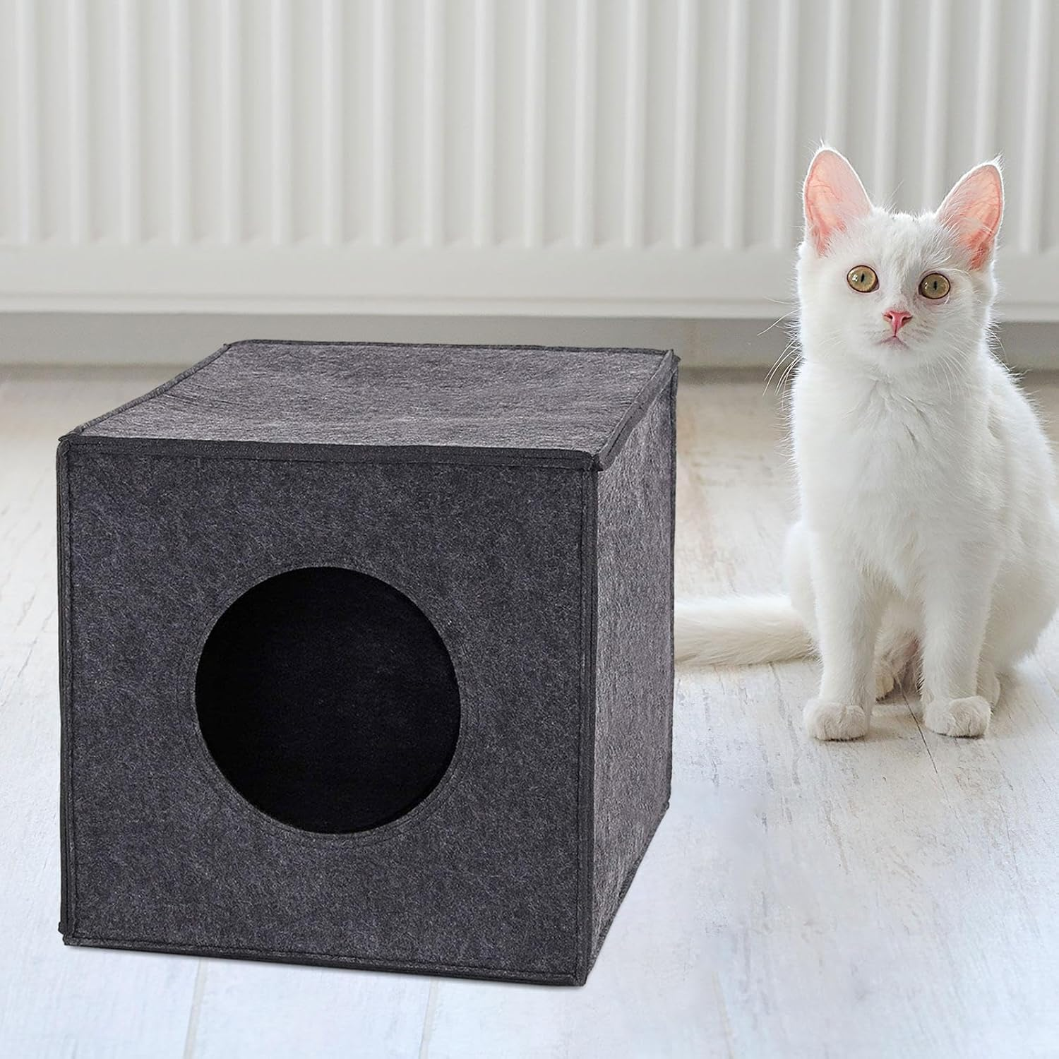 ＡＷＨＡＯ Felt Cave Cat House Cube Bed Cat Hideout for Pomeranian Puppy Kitten Chihuahua, Black - Black image number 4
