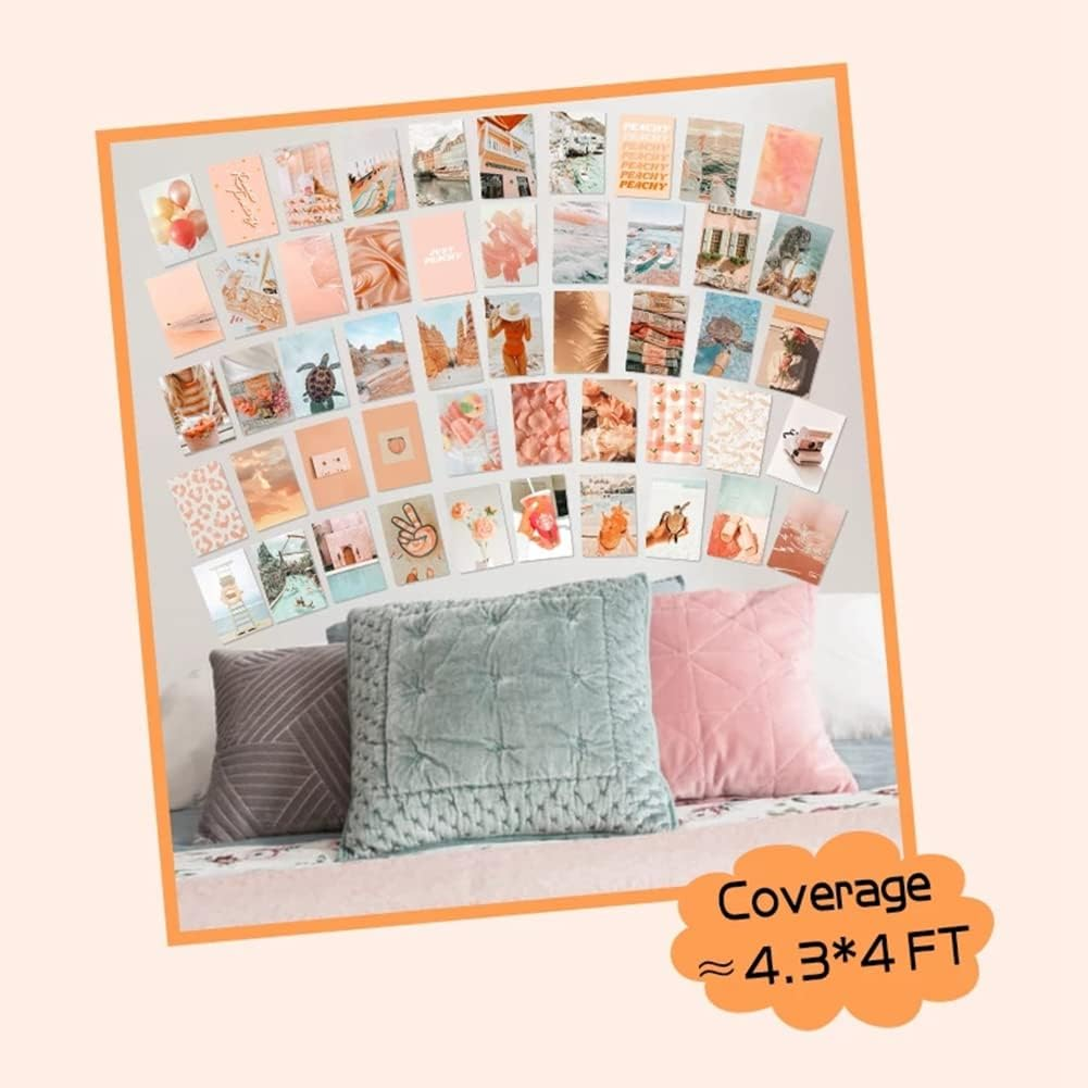 Kiperpon 50Pcs Peach Beach Aesthetic Pictures for Wall Collage Boho Style Collage Print Kits Teal Color Room Decorations For image number 4