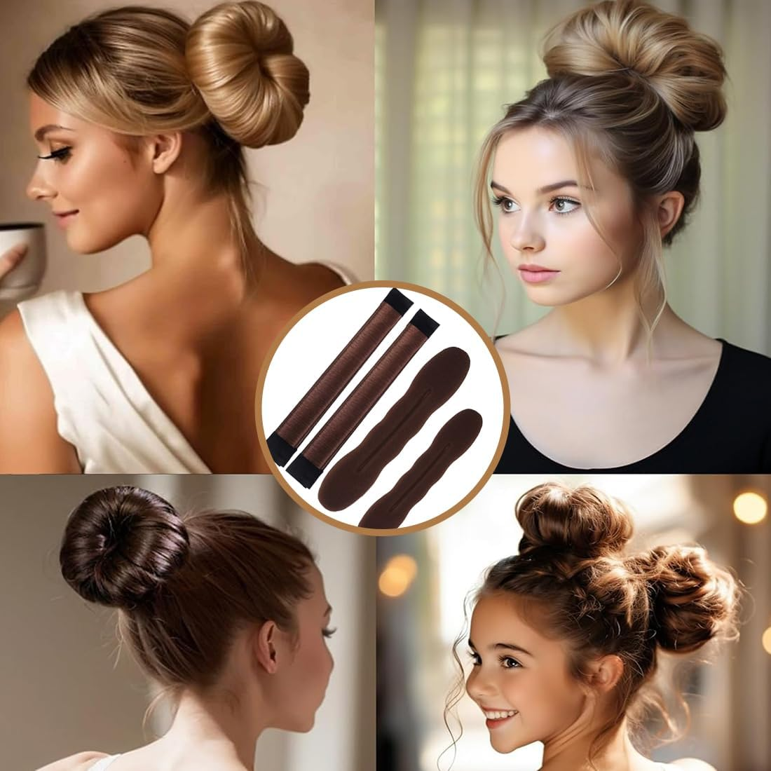 COYUN Pack of 7 Bun Maker, Braiding Aid Hair Girls and Women, Hair Knitting Tool Accessories, DIY Hair Styling for Long and Short Hair, Doughnut Hair Bun Maker image number 3