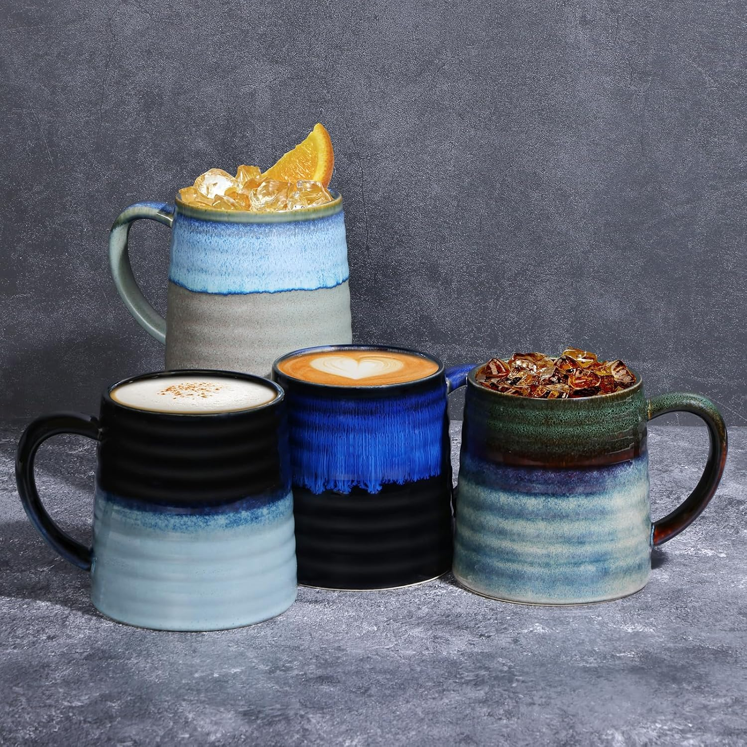 700Ml Extra Large Ceramic Coffee Mug with Big Handle, 25 Oz Handmade Glazed Oversized Tea Cup for Office and Home, Microwave, Dishwasher and Freezers Safe, Hot and Cold Drinking (Ink Green) - 18Oz-Ink Green image number 4