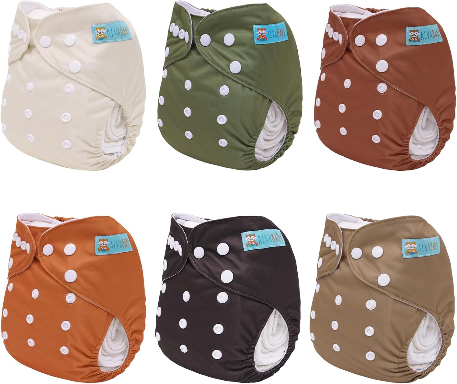 ALVABABY Baby Cloth Diaper 6 Pack with 12 Inserts One Size Cloth Diaper Covers Adjustable Washable Reusable for Baby Girls and Boys 6BM112-AU image number 4