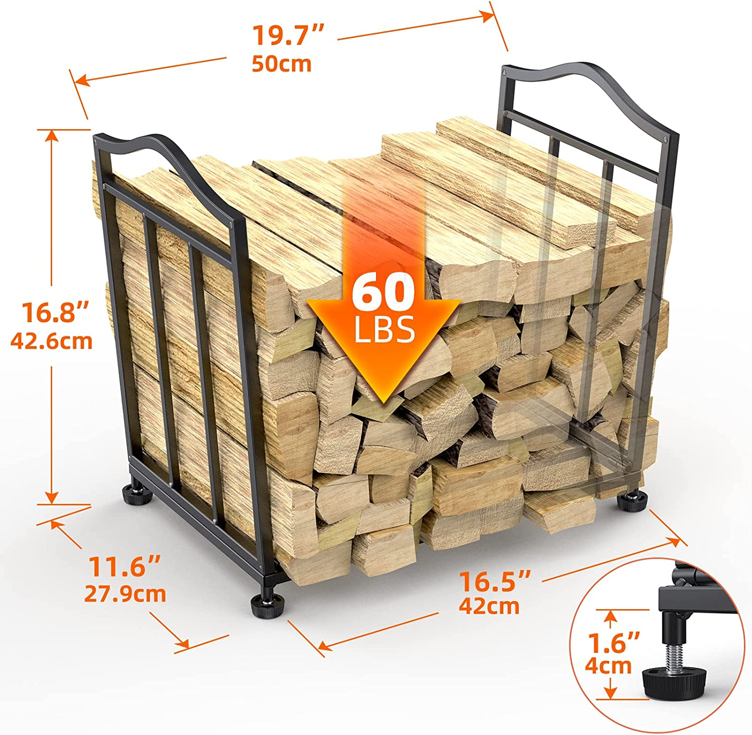 Stlove&reg; Firewood Racks, Metal Fireplace Rack, Indoor Outdoor Folding Fireplace Log Rack, Open Log Holder for Wood Storage, Keeps Firewood Neat,Drying, Fit on Garden,Beside Fire Pits(Not Include Wood) image number 6