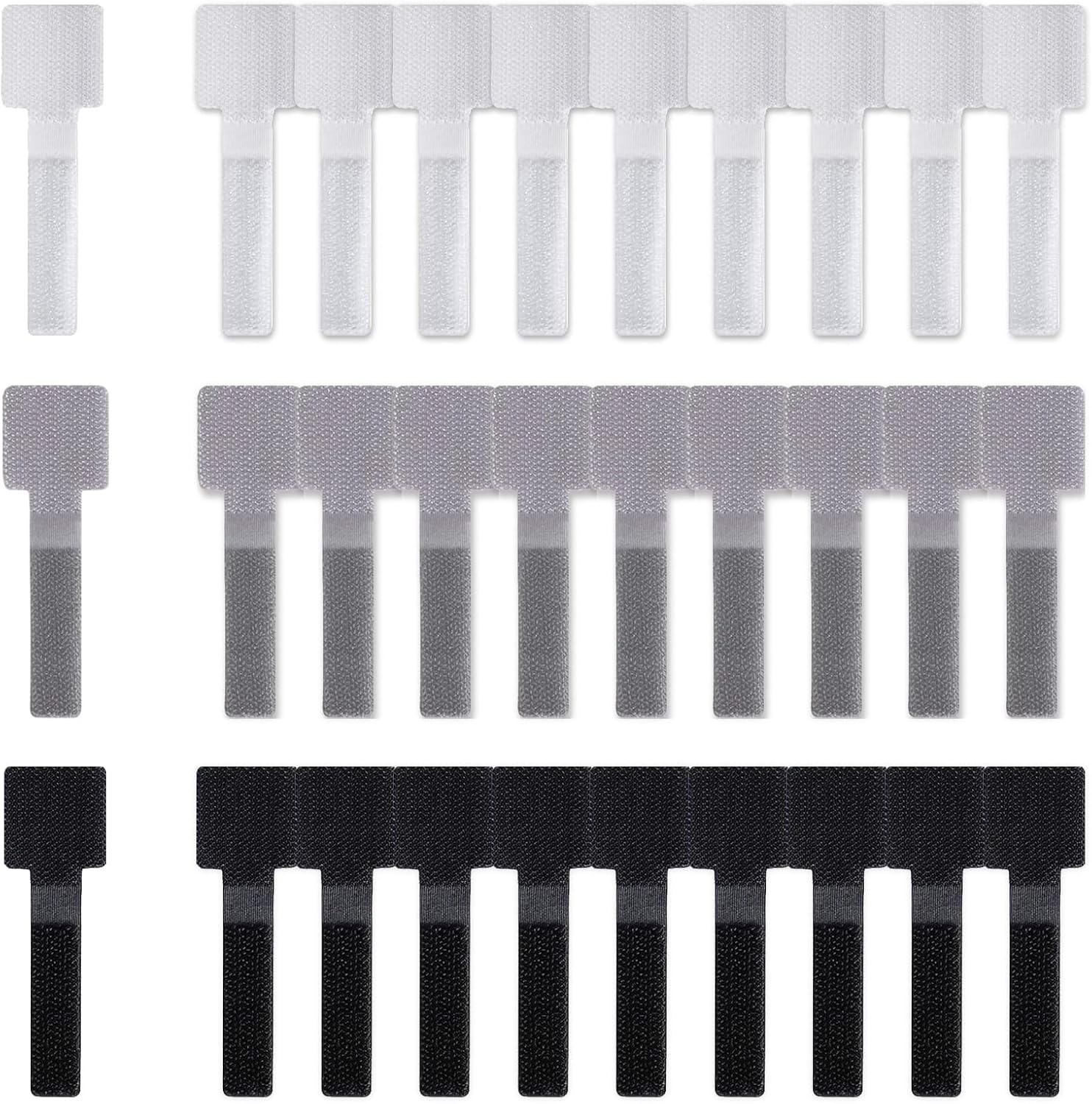 Zalizr 30 PCS Hook and Loop Cable Ties, Self-Adhesive Reusable Cord Organizers, Adjustable Cable Clips for Desk, Home, and Office Use (Black, Gray, White) image number 1