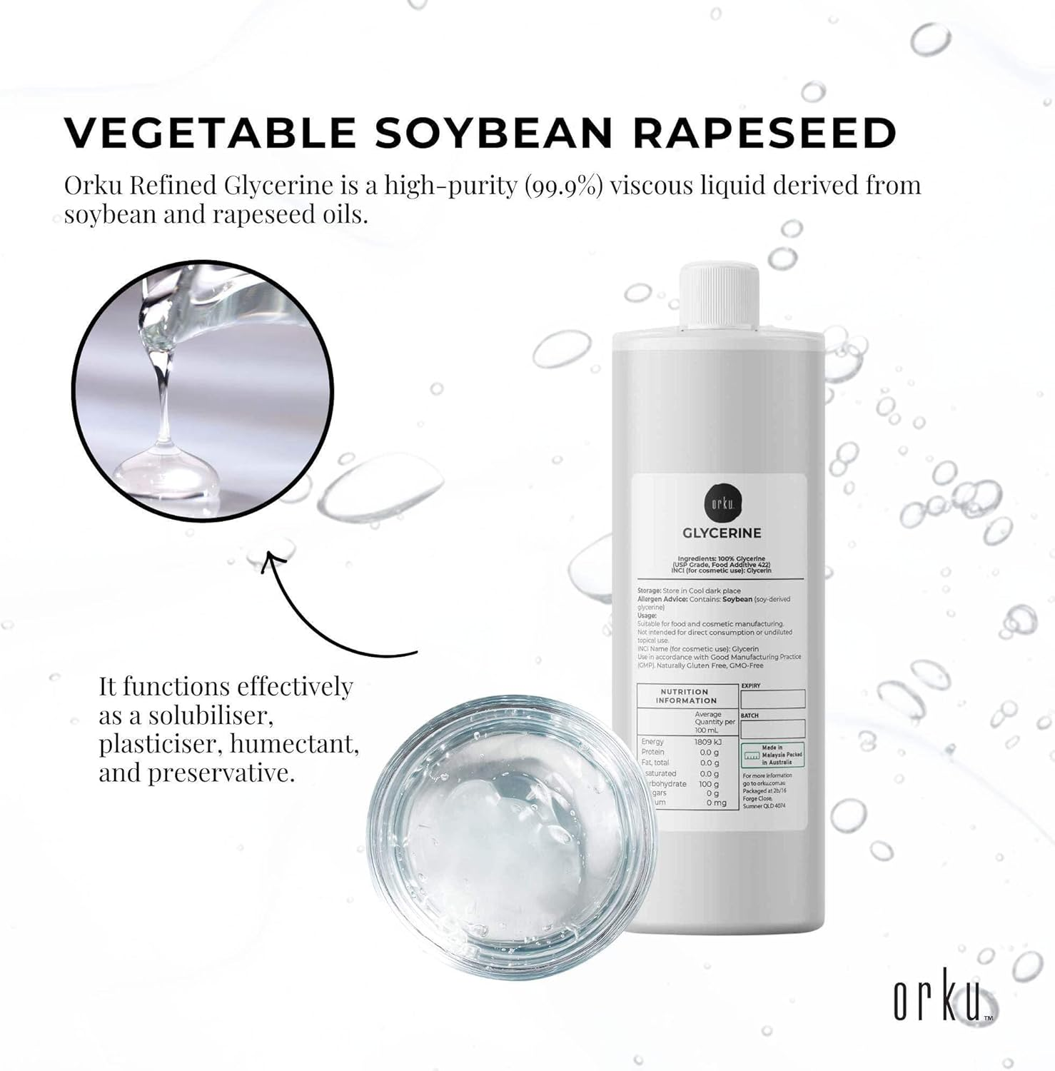 1L Glycerine Refined USP 99.9% Glycerol Pharmaceutical Vegetable Soybean Rapeseed image number 1