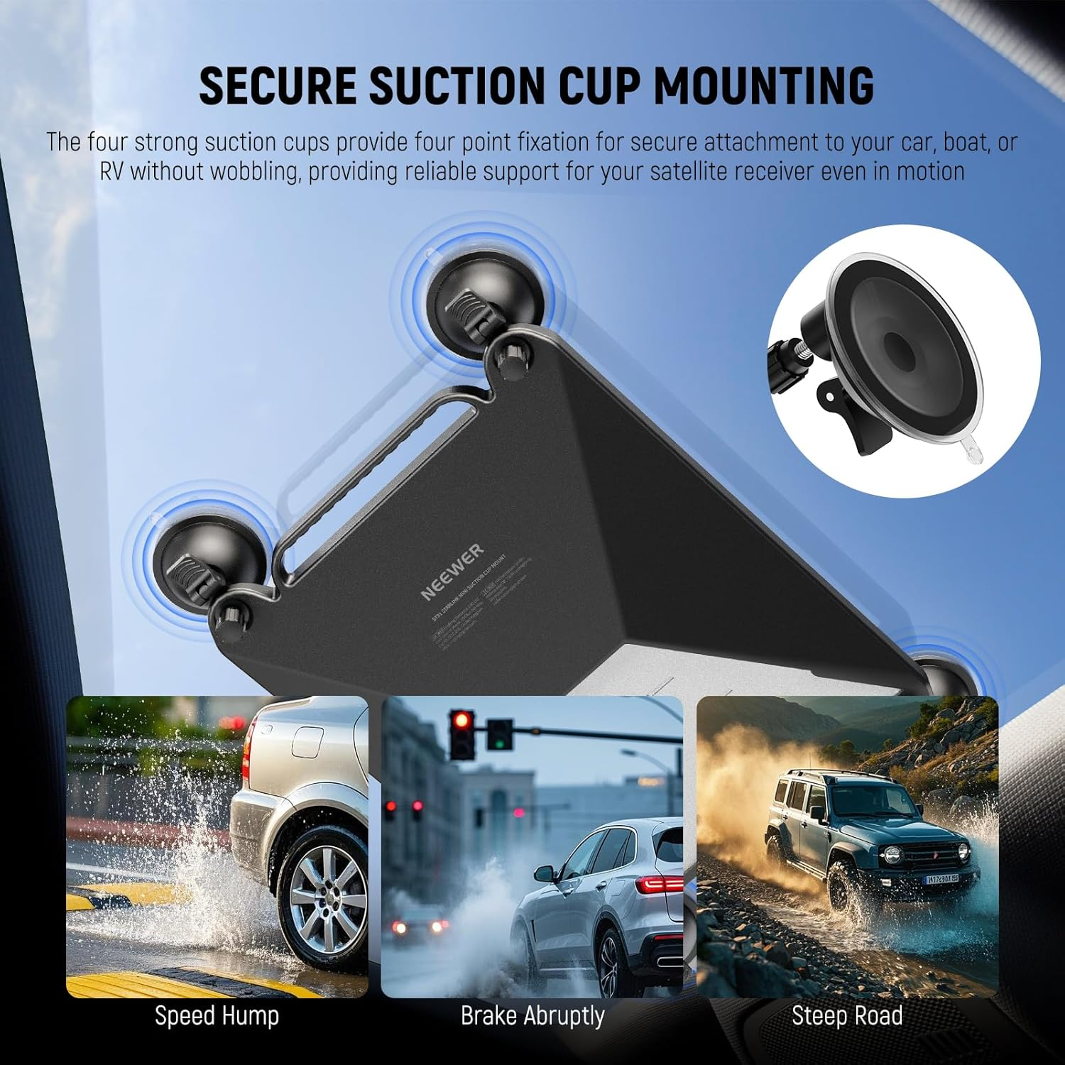 NEEWER Suction Cup Mount for Car Compatible with Starlink Mini, 2 in 1 Satellite Mounting Kit & Protective Silicone Case with Strong Suction Cups for Car Window, Sunroof, Rvs, Boat and Road Trip, ST91 image number 2