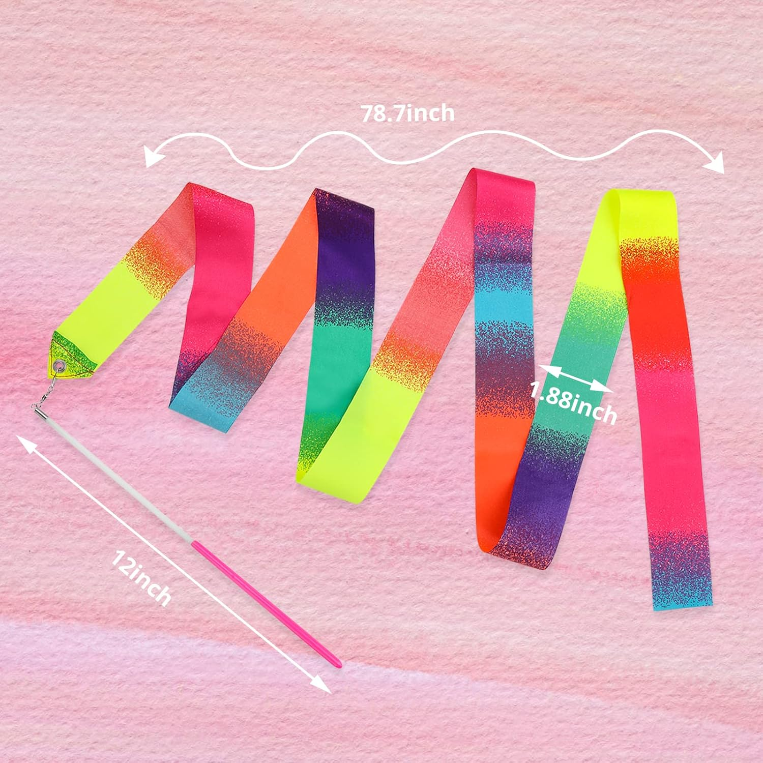 Abeillo 2Pcs Rhythmic Dance Ribbons, 78.7 Inch Gymnastics Ribbon Wand Dancing Ribbon Streamers for Kids, Fits Artistic Dancing Gymnastics, Circus Carnival Shows, Baton Stick Twirling image number 2