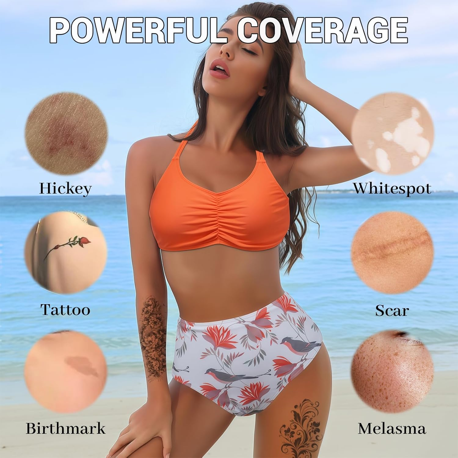DAGEDA 2 Colors Tattoo Cover up Makeup Waterproof,Blendable Colors Body Concealer,Natural Invisible Skin Concealer Body Makeup,Suitable for Tattoos/Scars/Dark Spots Cover Up image number 5