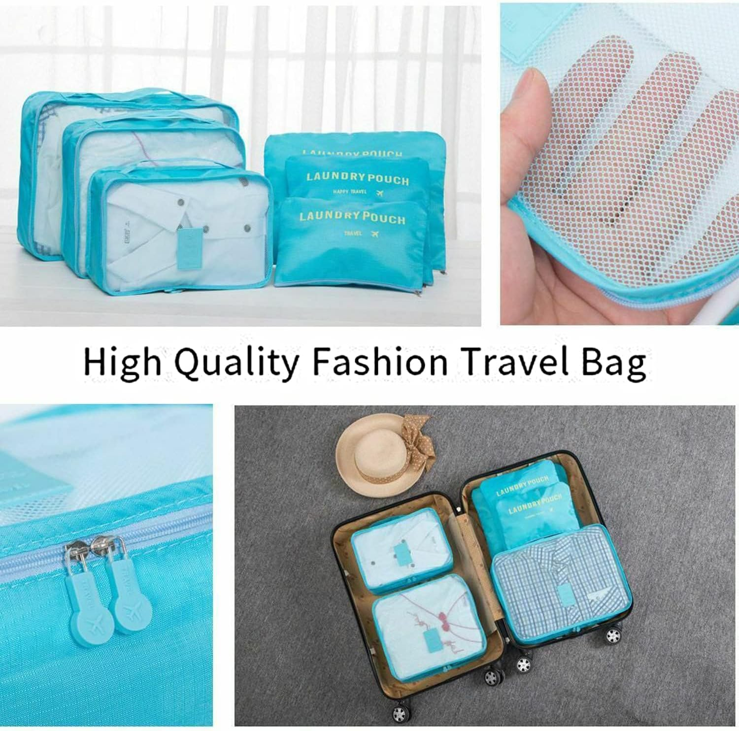 6PCS Travel Luggage Organiser Clothes Storage Pouch Suitcase Packing Bags (Sky) - Sky image number 6