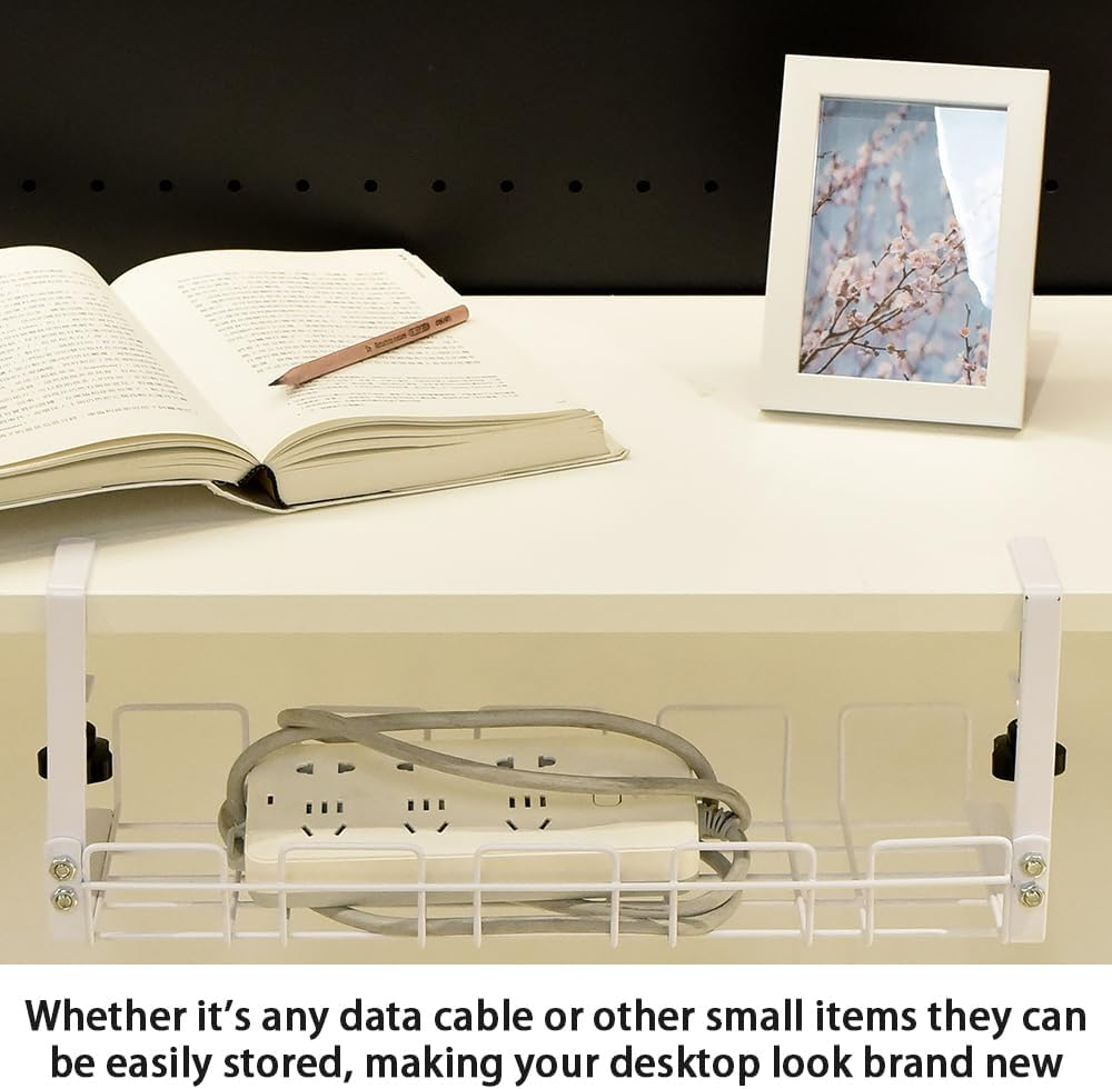 2 Pack under Desk Cable Management Shelf,Adjustable Cord Wire Organizer,No Punch Storage Rack,Wire Management Organizer,For Office,Home,Apartment