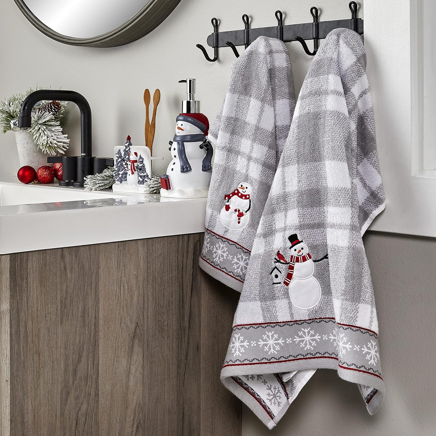 SKL Home Christmas/Winter Whistler Snowman Hand Towel Set for Bath/Kitchen/Bar & Gift, 16" X 26", Gray 2 Count image number 5