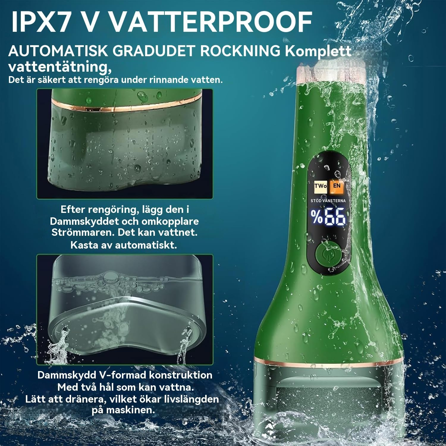 AOMEES Electric Callus Remover, Electric Callus Remover with IPX7 Waterproof, 2 Speeds, LED Light, LCD Display, 3 Interchangeable Rollers for Callus Removal - White image number 4