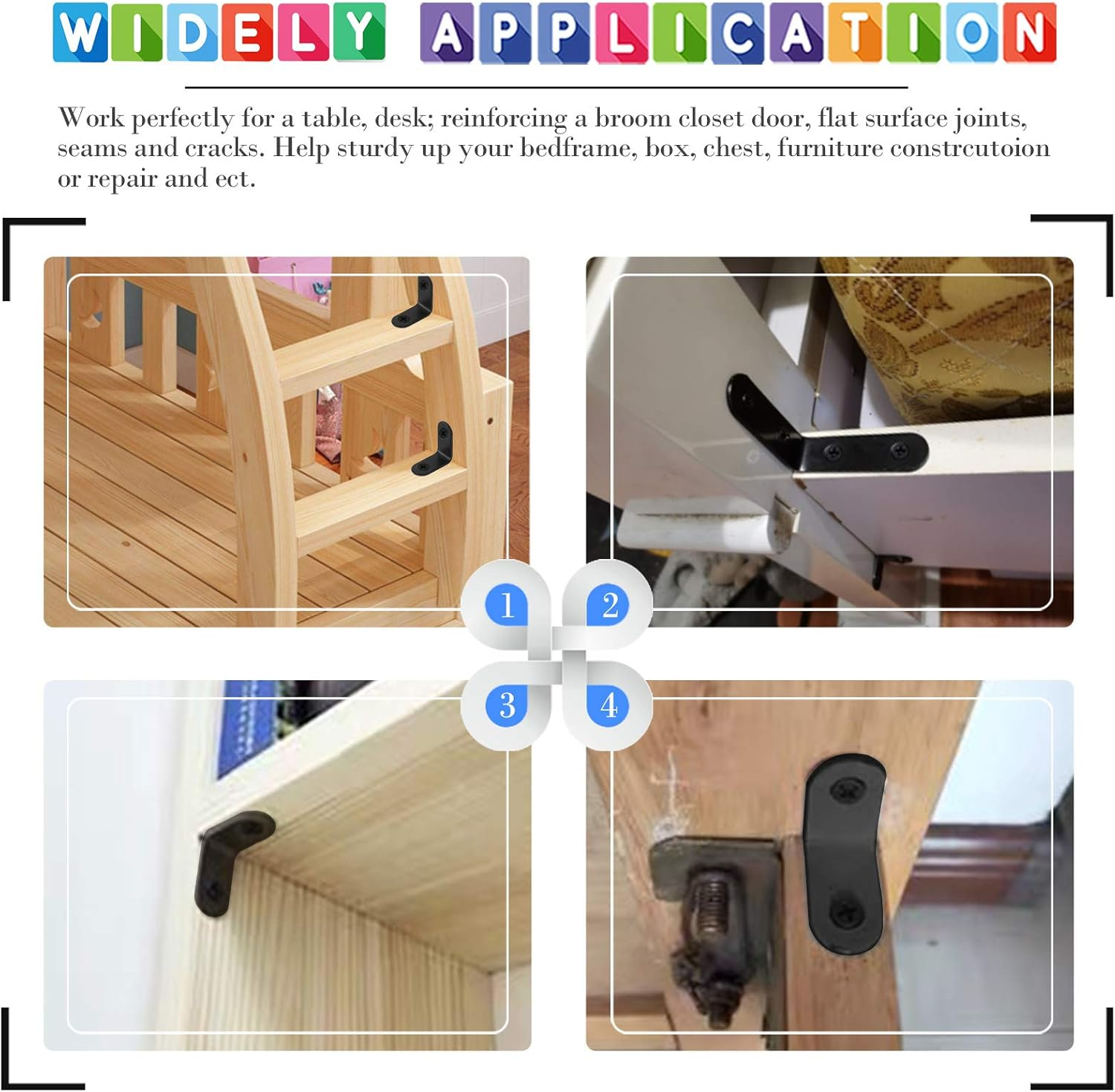 Glarks 20 Set 40Mm Black L Angle Bracket Corner Brace Joint Fastener for Wood Chair Bookshelf Board Window Furniture Cabinet (40X40X2Mm)