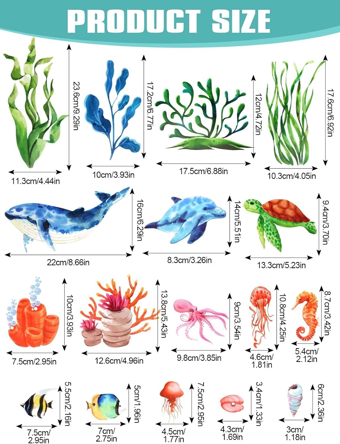 Kalolary under the Sea Wall Decals Sea Turtle Whale Dolphin Starfish Wall Stickers 3D Coral Reef Ocean Grass Bubbles Wall Decals Wall Decoration for Wall Corner Nursery Room Children Bedroom Bathroom image number 3