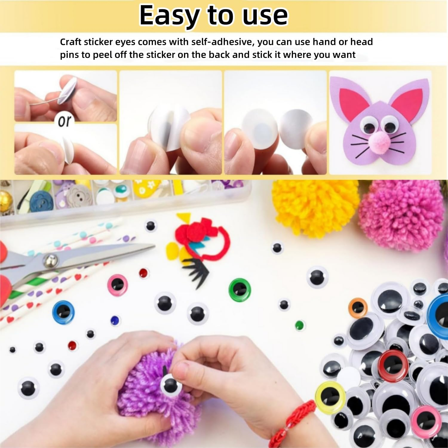 1500Pcs Googly Eyes Self Adhesive for Crafts, Craft Sticker Wiggle Eyes with Multi Colored and Sizes for DIY image number 6