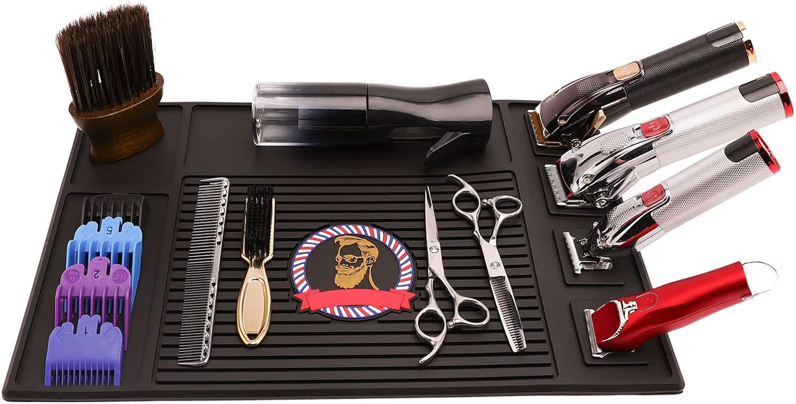 Barber Mat for Clippers, Heat Resistant Elastic Salon Barbershop Work Station Pad, Non Slip Silicone Barber Station Mat, Waterproof Barber Station Organizer Mat for Hair Salon image number 4