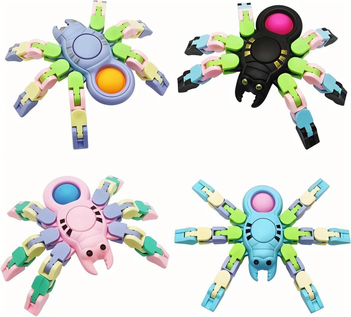 4 Pack New Sensory Fidget Toys, Transformable Chain Pop Spider Fingertip Toy, DIY Fidget Spinners for Kids & Adults, Versatile Party Favors, Gifts & Classroom Supplies image number 1