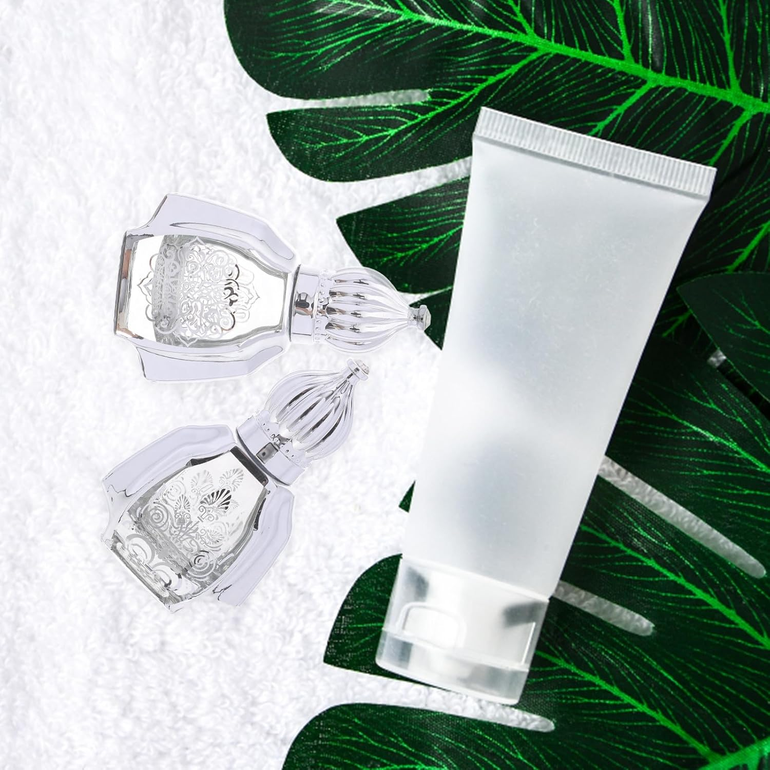 Baluue 2Pcs 10Ml Glass Roll on Perfume Bottles Portable Multi-Function Aroma Bottles with Silver Cap Refillable Empty Roller for Household and Travel Use image number 4