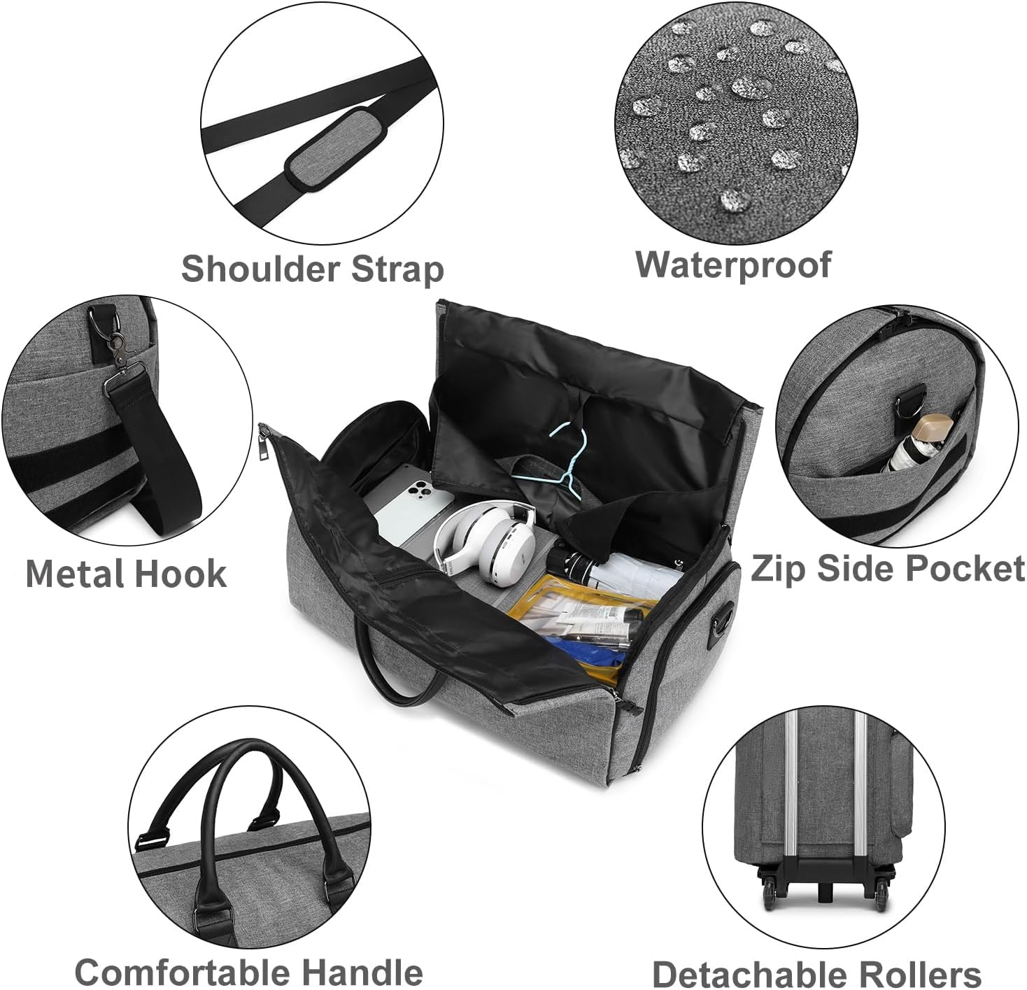 Rolling Garment Bags,Garment Bag with Wheels Travel Garment Bag with Shoe Compartment Rolling Duffle Bag with Wheels, A1-Grey-2P image number 6