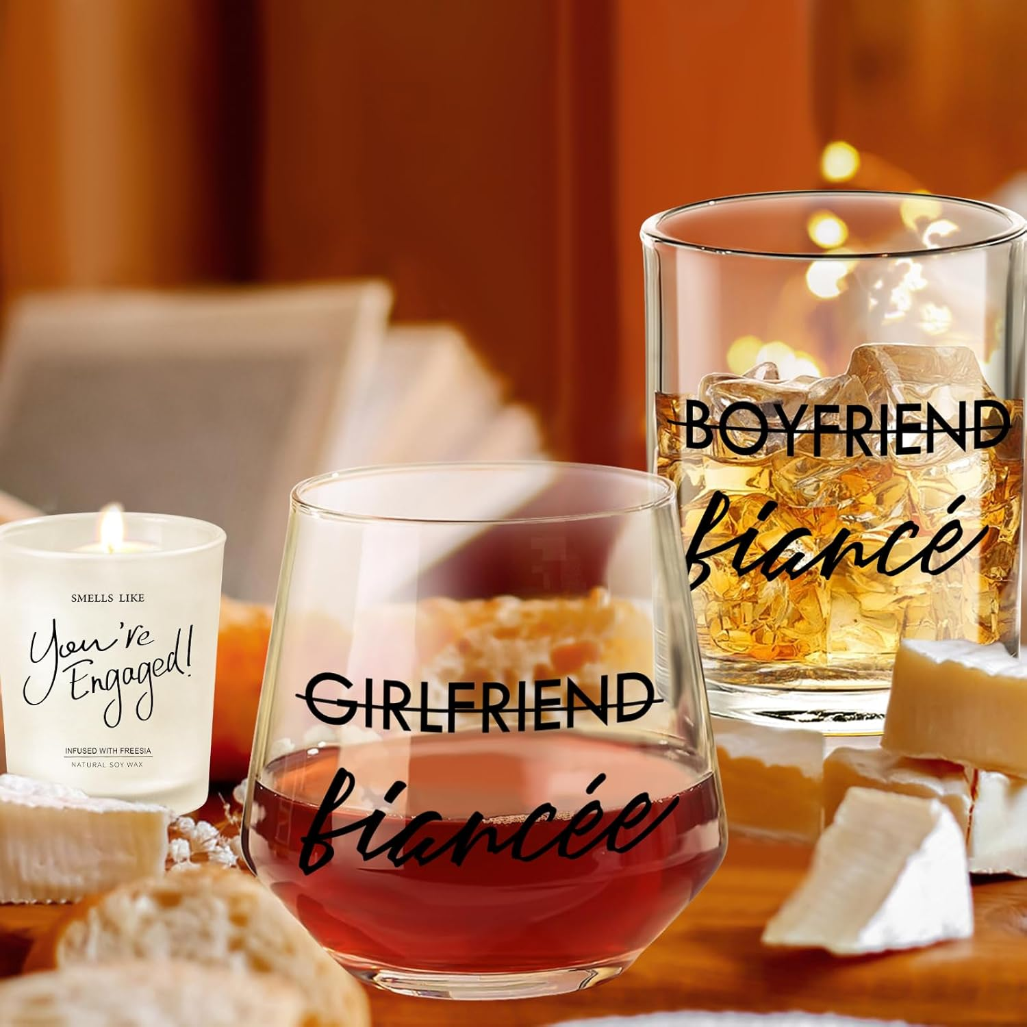 Engagement Gifts for Couples Her and Him Gifts for Newly Engaged Couples Fiancee Fiance Gifts Whiskey Wine Glasses Bride to Be Fiance Gifts for Women Engagement Party Decorations image number 1